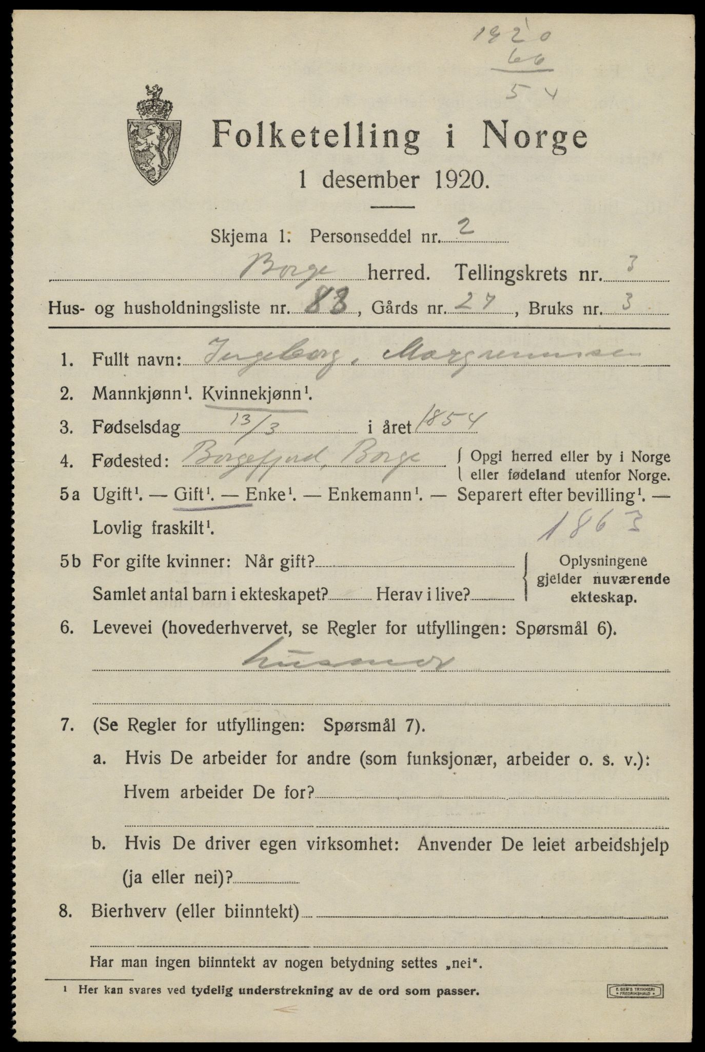 SAT, 1920 census for Borge, 1920, p. 4289