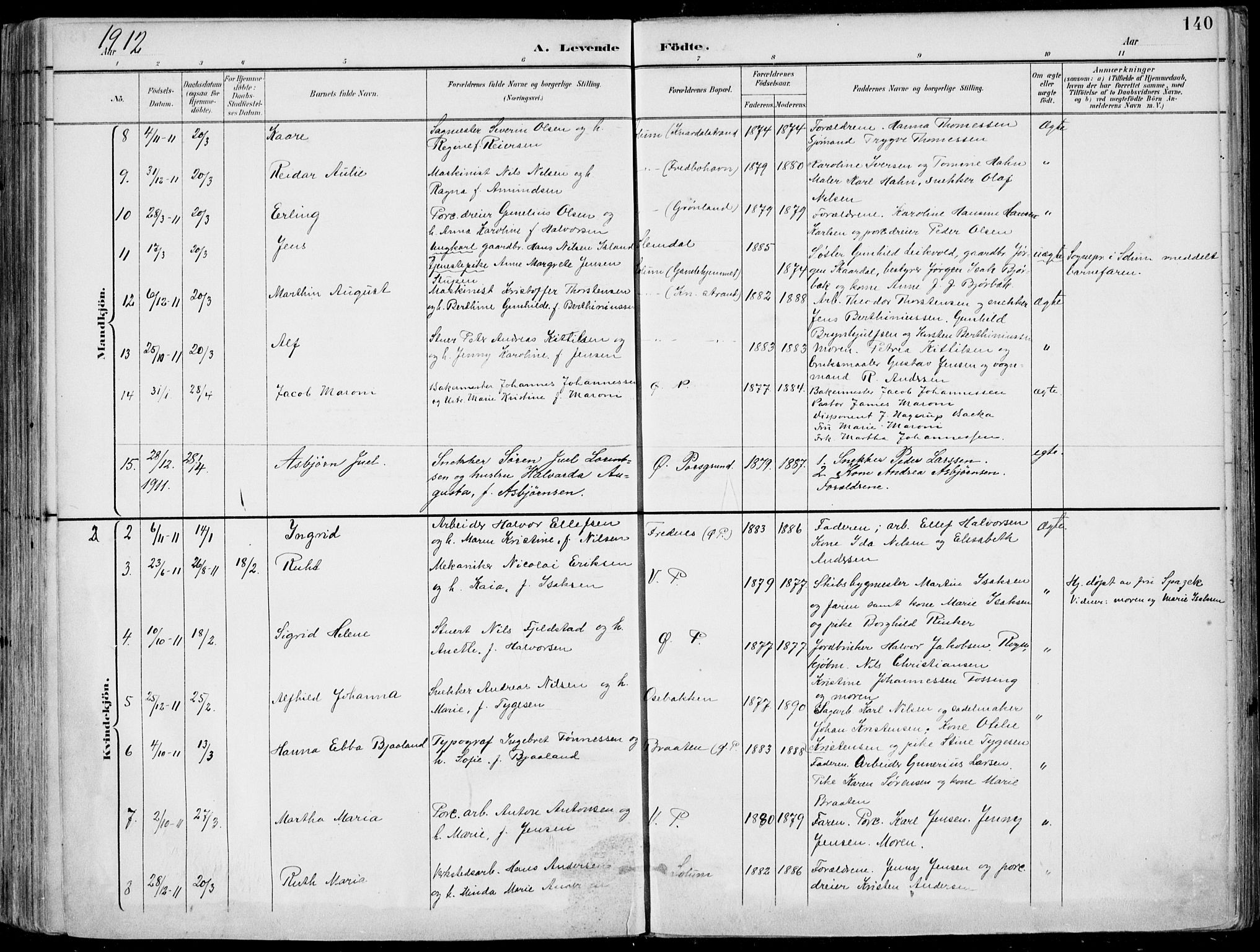 Porsgrunn kirkebøker , SAKO/A-104/F/Fa/L0010: Parish register (official) no. 10, 1895-1919, p. 140