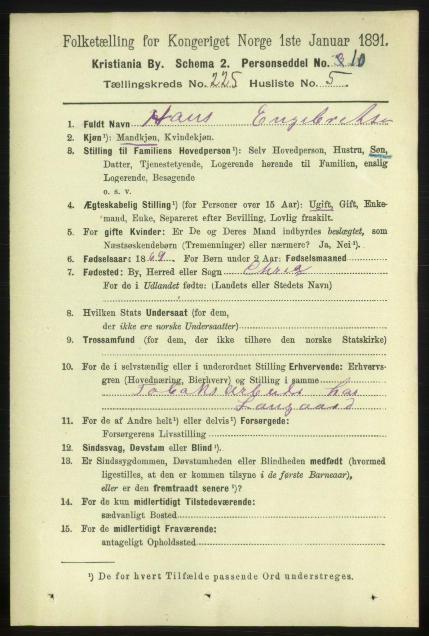 RA, 1891 census for 0301 Kristiania, 1891, p. 136481