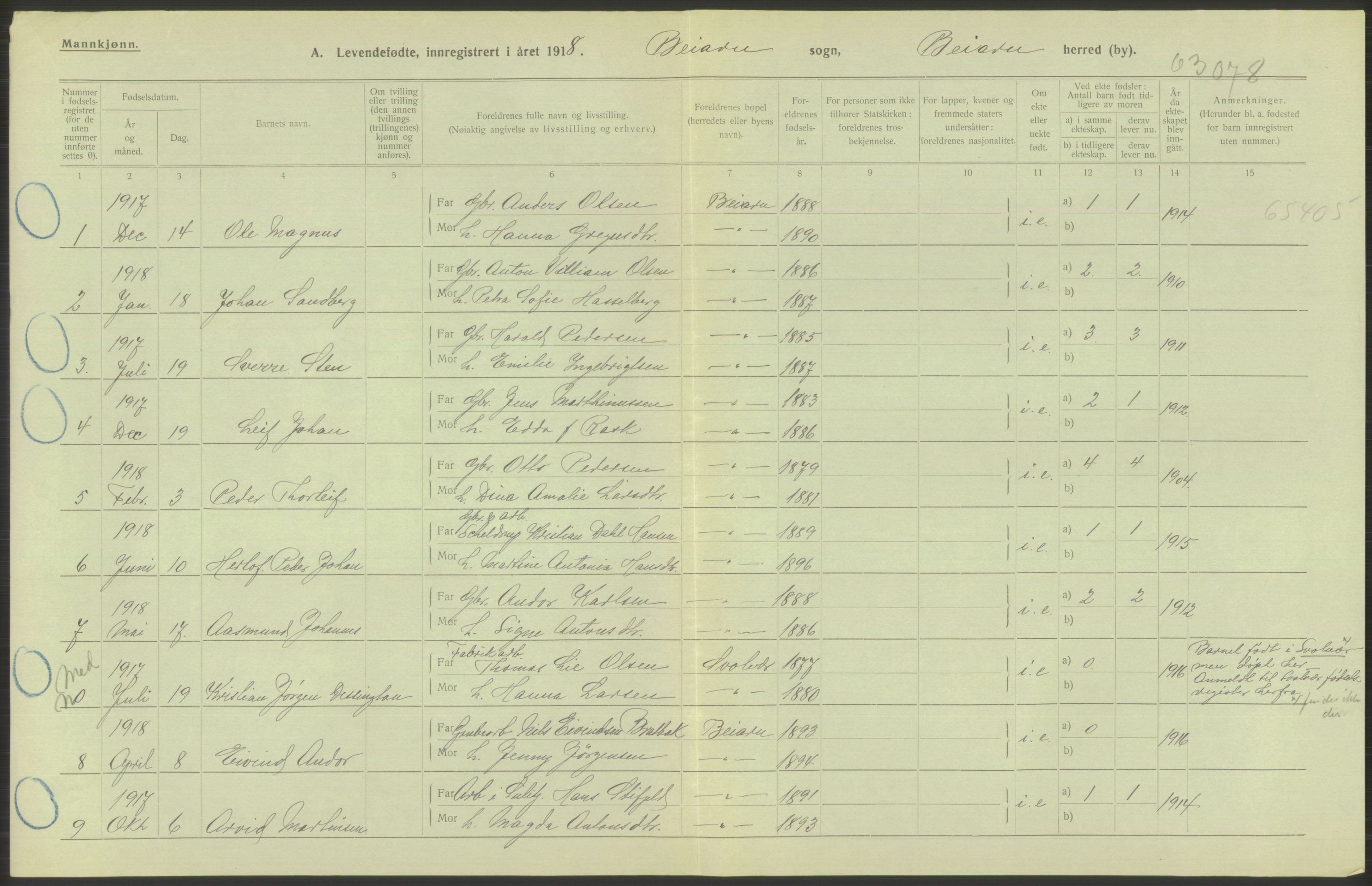 Statistisk sentralbyrå, Sosiodemografiske emner, Befolkning, RA/S-2228/D/Df/Dfb/Dfbh/L0052: Nordland fylke: Levendefødte menn og kvinner. Bygder., 1918, p. 544