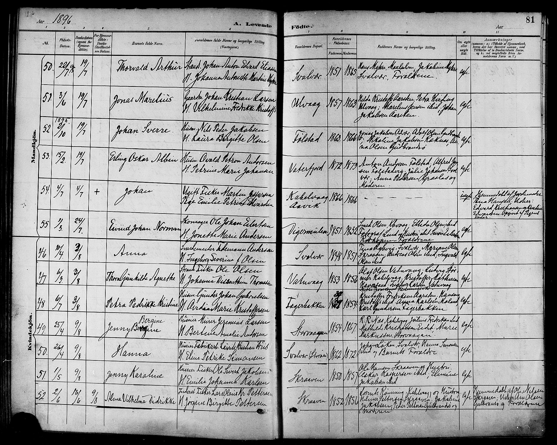 Ministerialprotokoller, klokkerbøker og fødselsregistre - Nordland, SAT/A-1459/874/L1060: Parish register (official) no. 874A04, 1890-1899, p. 81