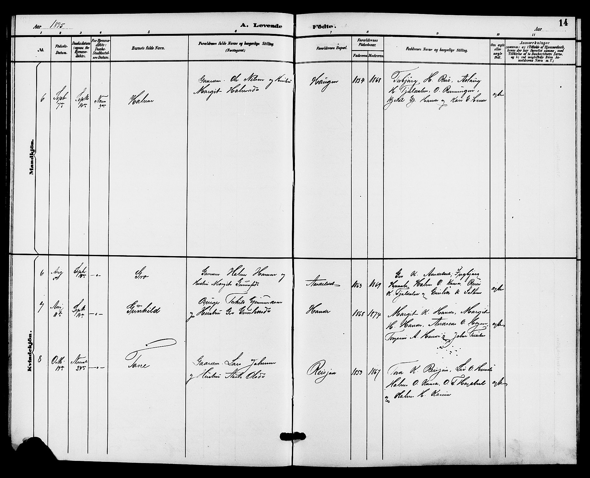 Hjartdal kirkebøker, SAKO/A-270/G/Gc/L0003: Parish register (copy) no. III 3, 1890-1907, p. 14