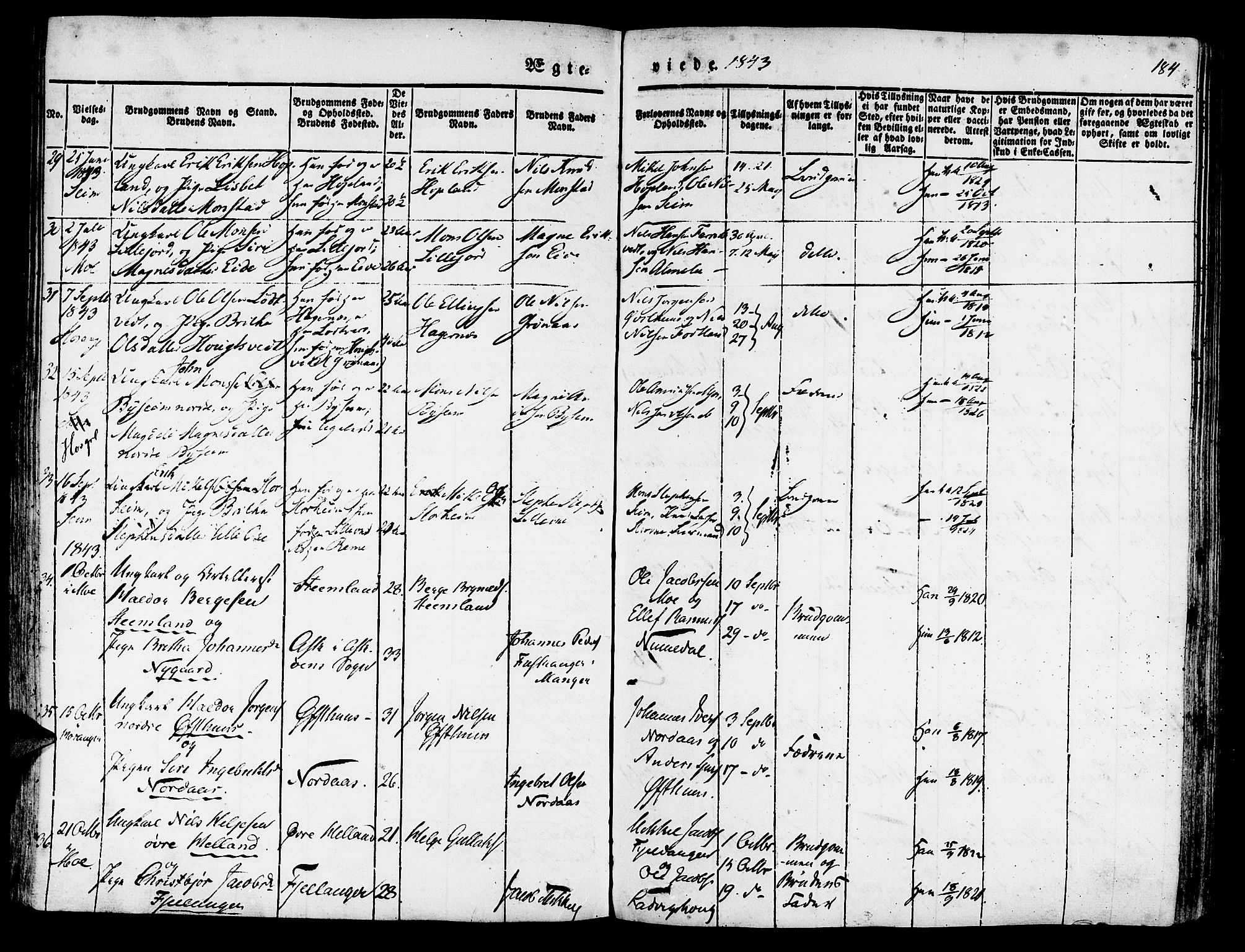 Hosanger sokneprestembete, AV/SAB-A-75801/H/Haa: Parish register (official) no. A 7, 1835-1848, p. 184