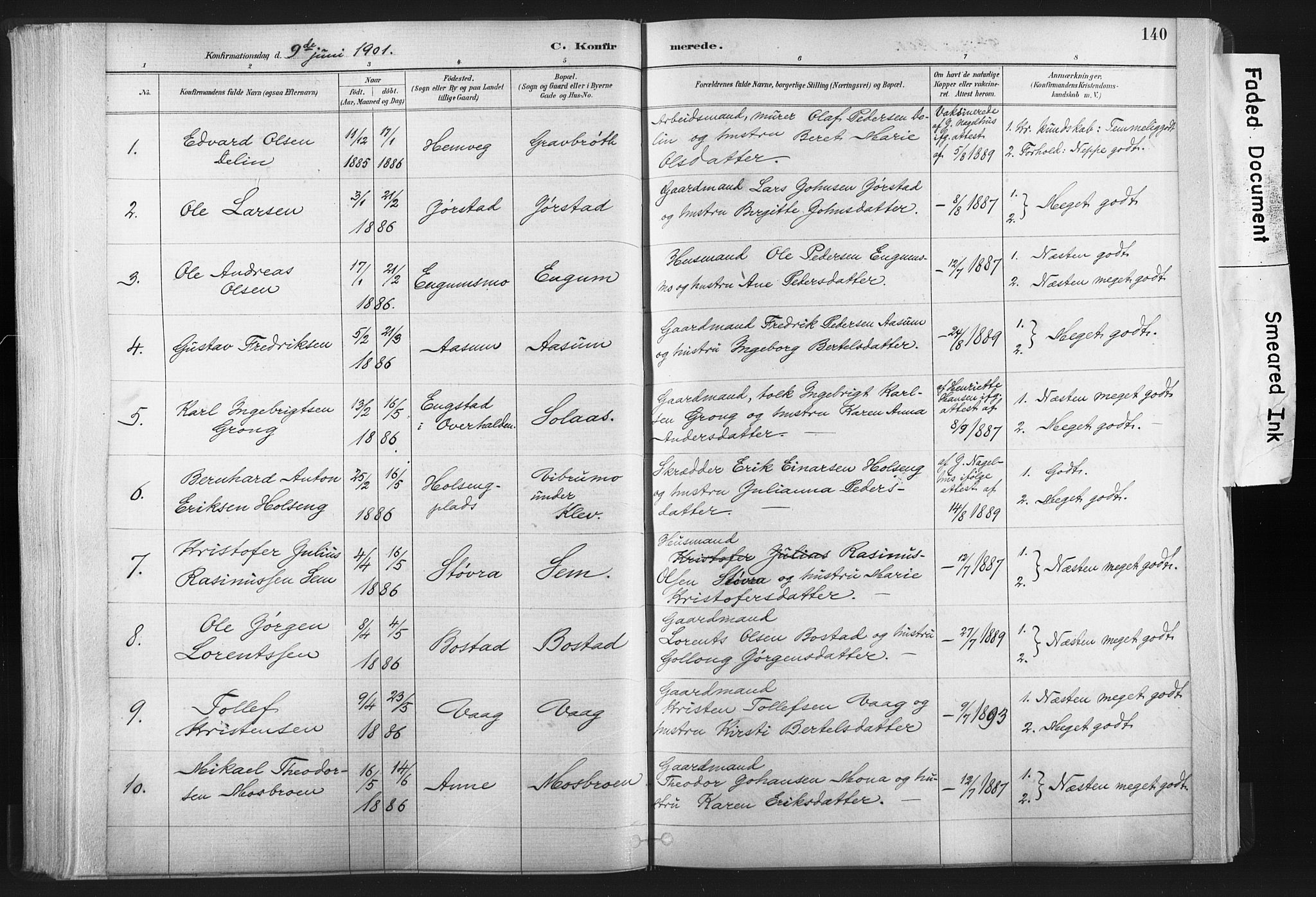 Ministerialprotokoller, klokkerbøker og fødselsregistre - Nord-Trøndelag, AV/SAT-A-1458/749/L0474: Parish register (official) no. 749A08, 1887-1903, p. 140