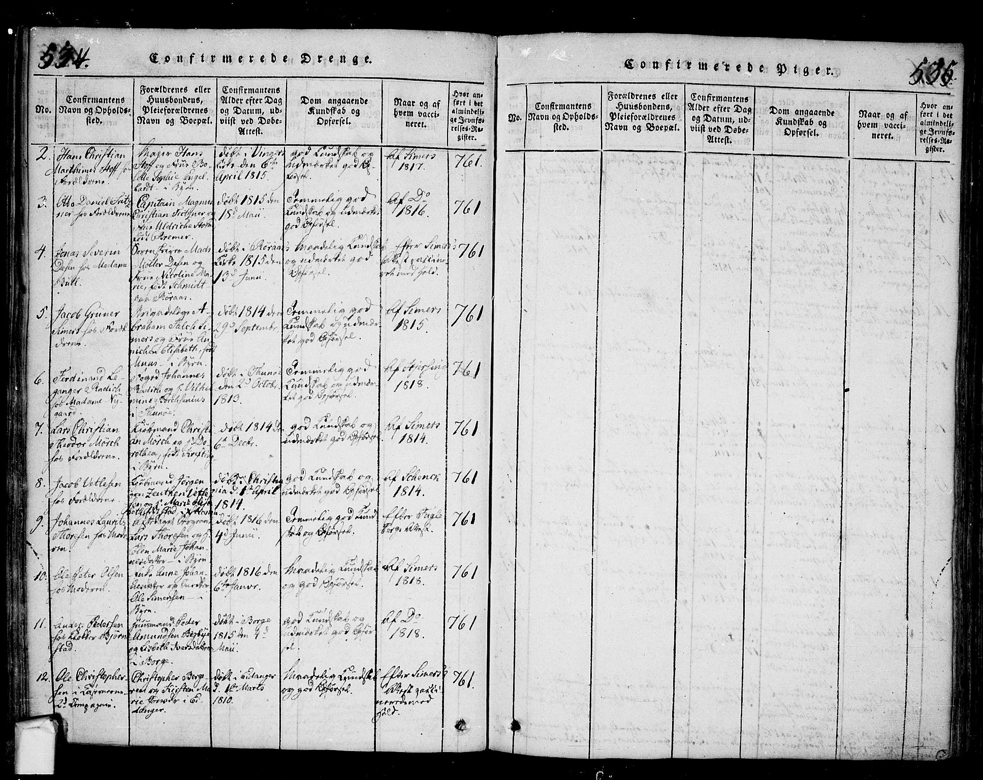 Fredrikstad prestekontor Kirkebøker, AV/SAO-A-11082/F/Fa/L0004: Parish register (official) no. 4, 1816-1834, p. 534-535