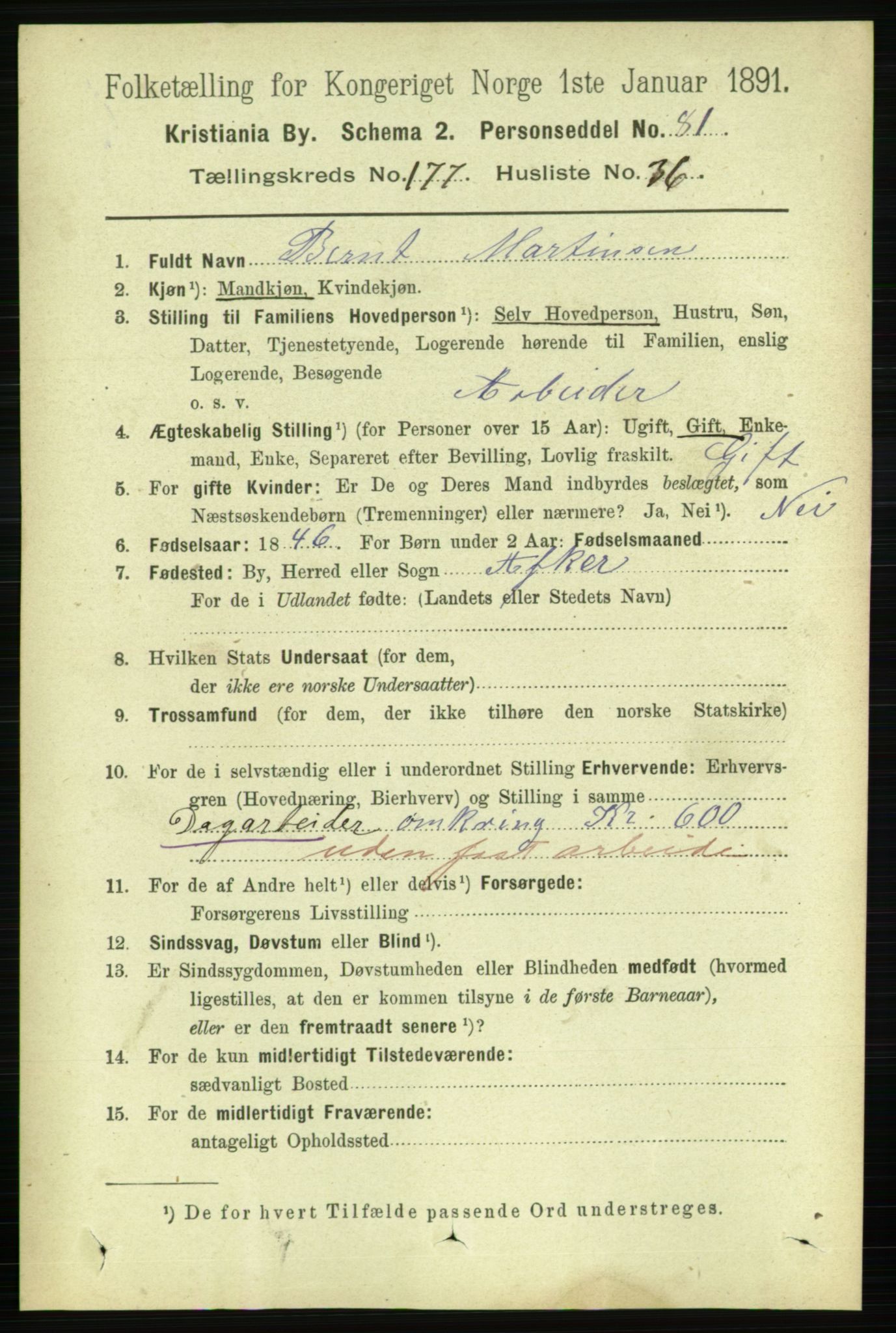 RA, 1891 census for 0301 Kristiania, 1891, p. 107122