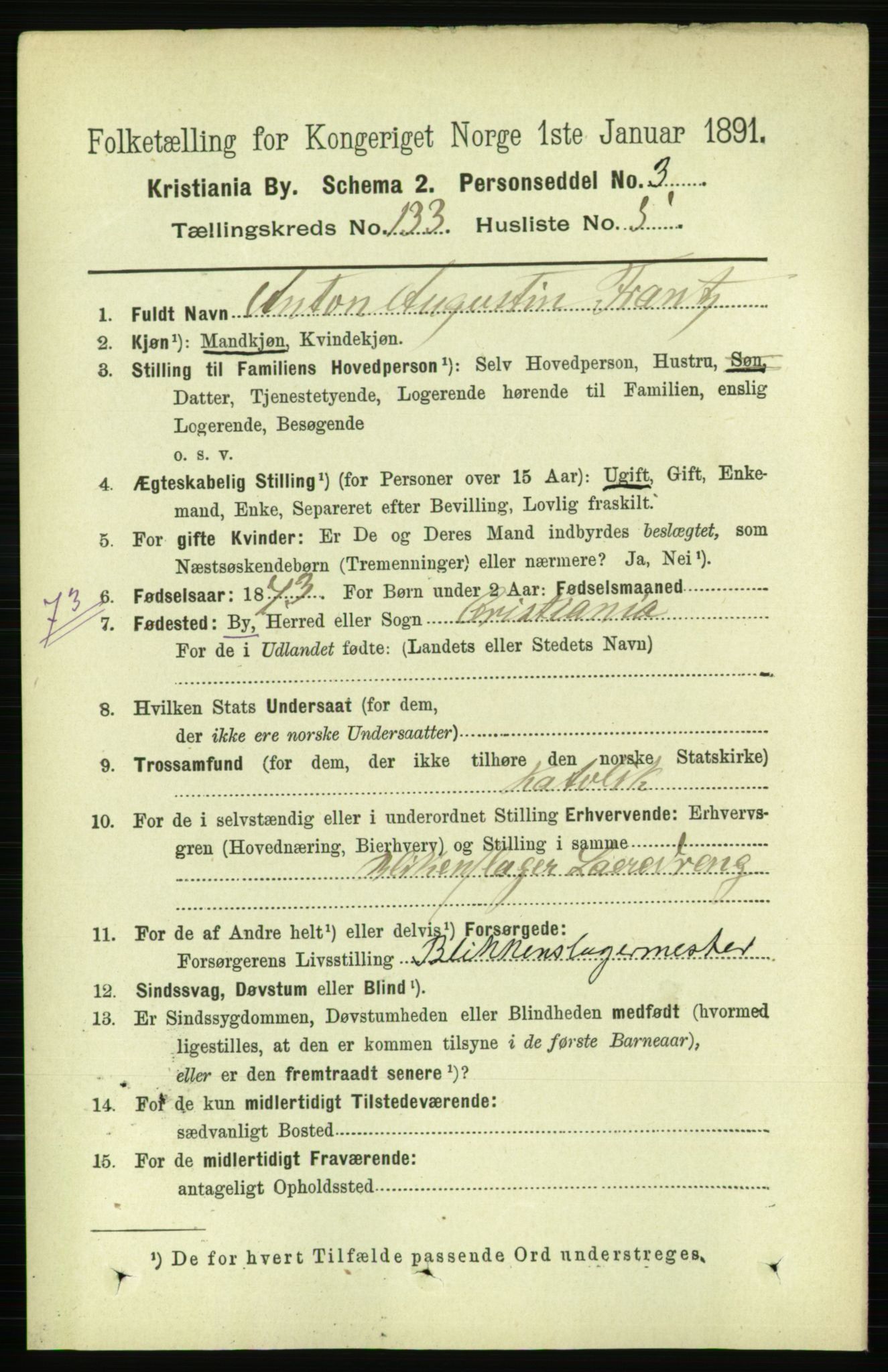 RA, 1891 census for 0301 Kristiania, 1891, p. 72620