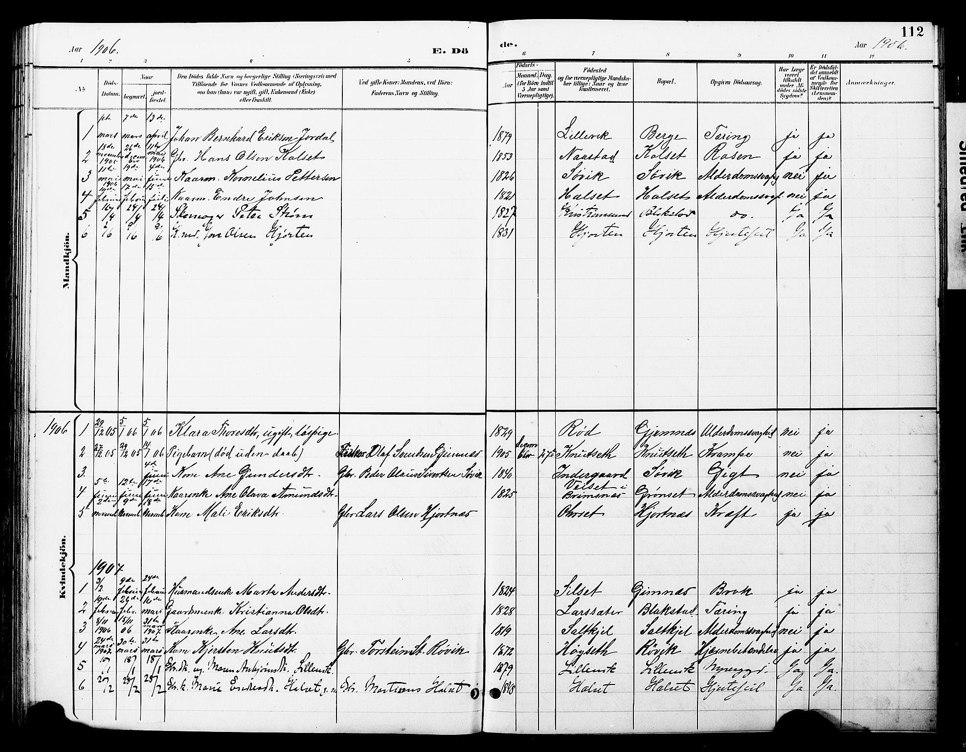 Ministerialprotokoller, klokkerbøker og fødselsregistre - Møre og Romsdal, AV/SAT-A-1454/585/L0973: Parish register (copy) no. 585C01, 1893-1930, p. 112