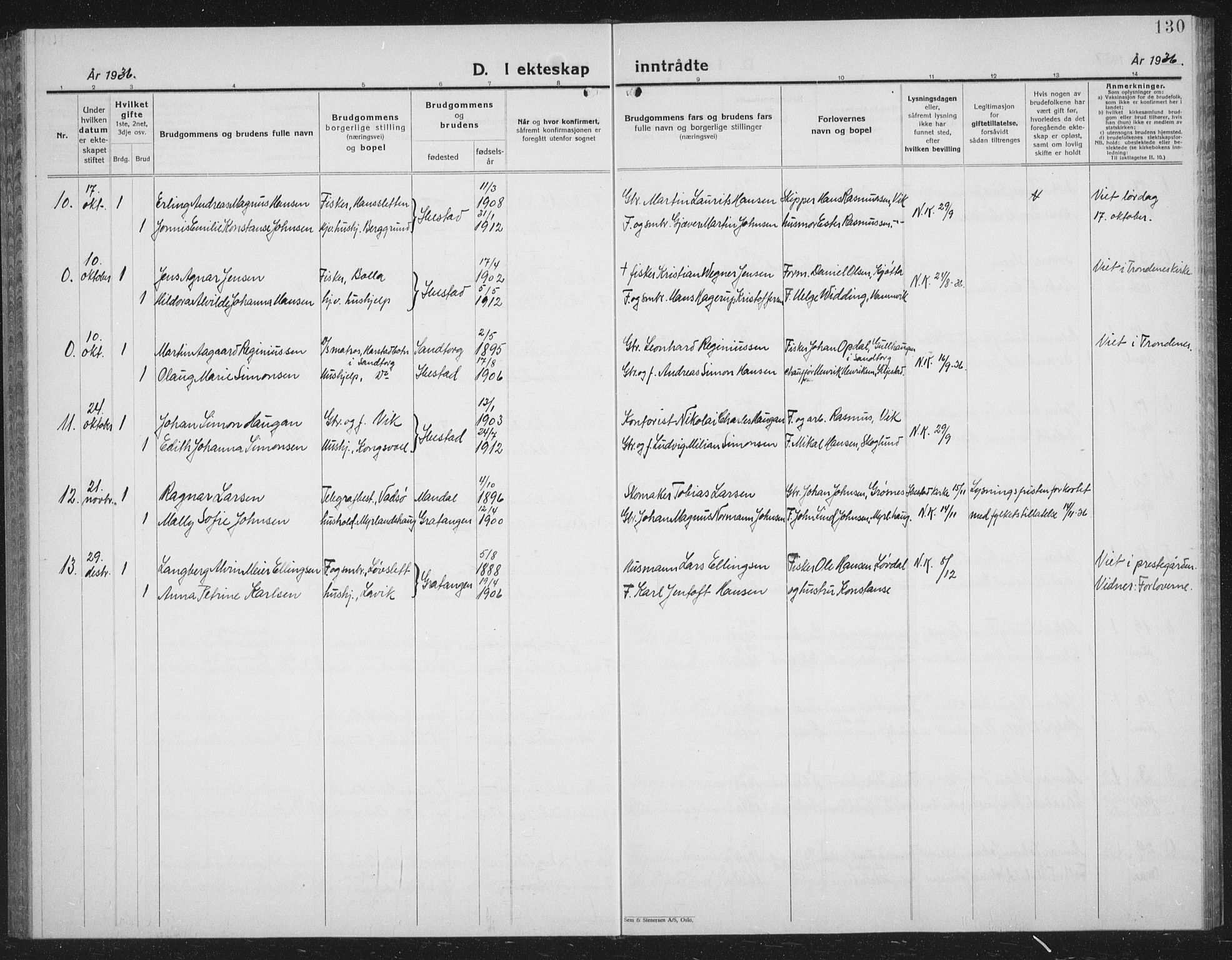 Ibestad sokneprestembete, SATØ/S-0077/H/Ha/Hab/L0011klokker: Parish register (copy) no. 11, 1930-1942, p. 130