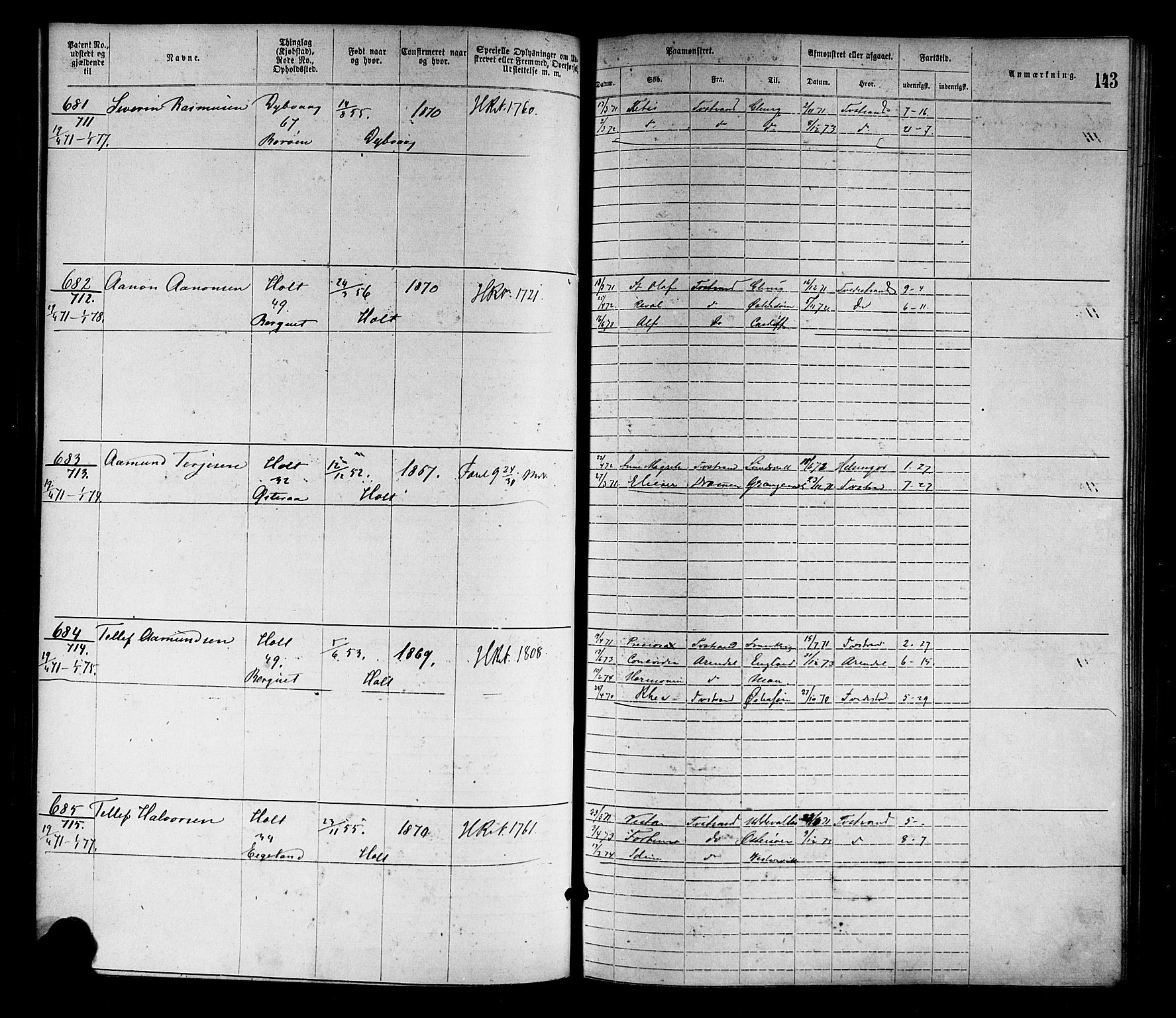 Tvedestrand mønstringskrets, SAK/2031-0011/F/Fa/L0001: Annotasjonsrulle nr 1-1905 med register, R-1, 1866-1886, p. 164