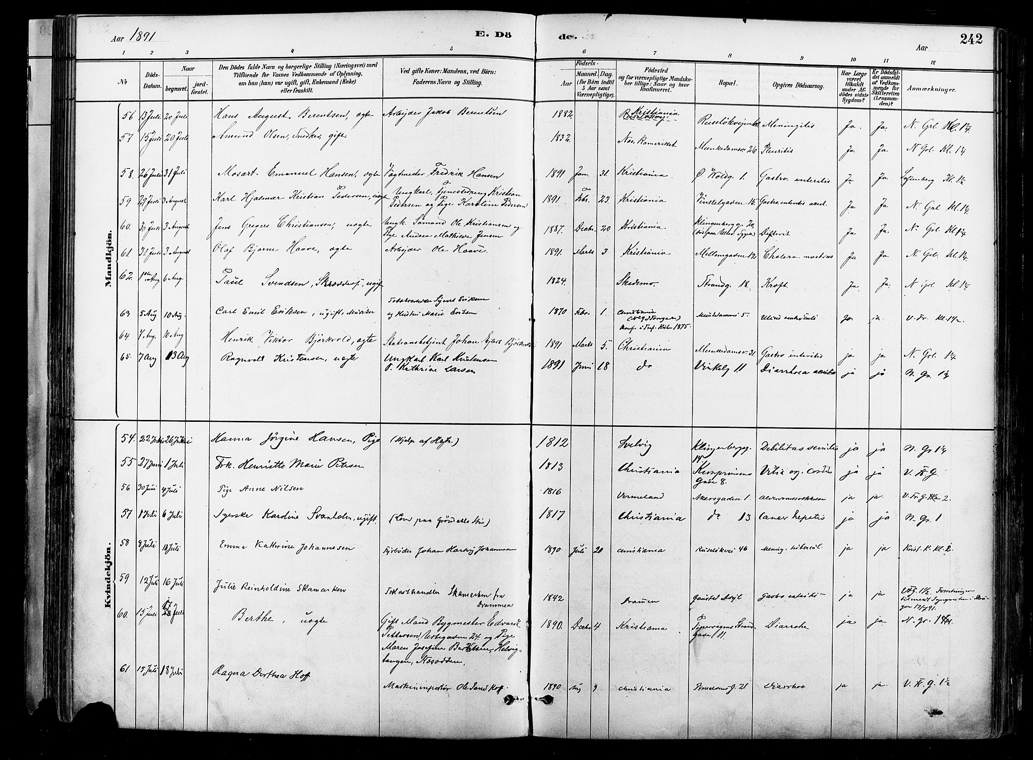 Johannes prestekontor Kirkebøker, AV/SAO-A-10852/F/Fa/L0004: Parish register (official) no. 4, 1883-1907, p. 242