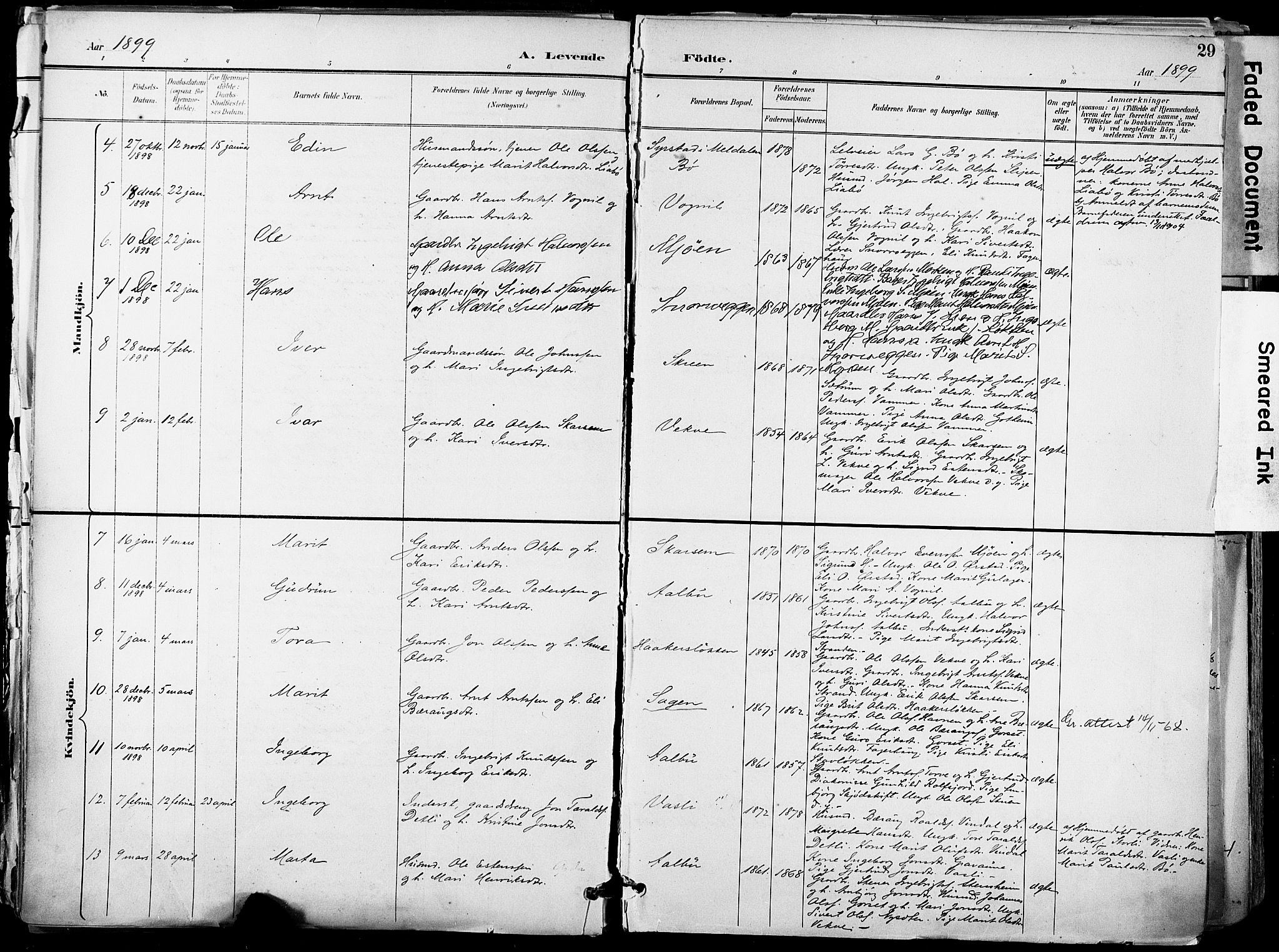 Ministerialprotokoller, klokkerbøker og fødselsregistre - Sør-Trøndelag, SAT/A-1456/678/L0902: Parish register (official) no. 678A11, 1895-1911, p. 29