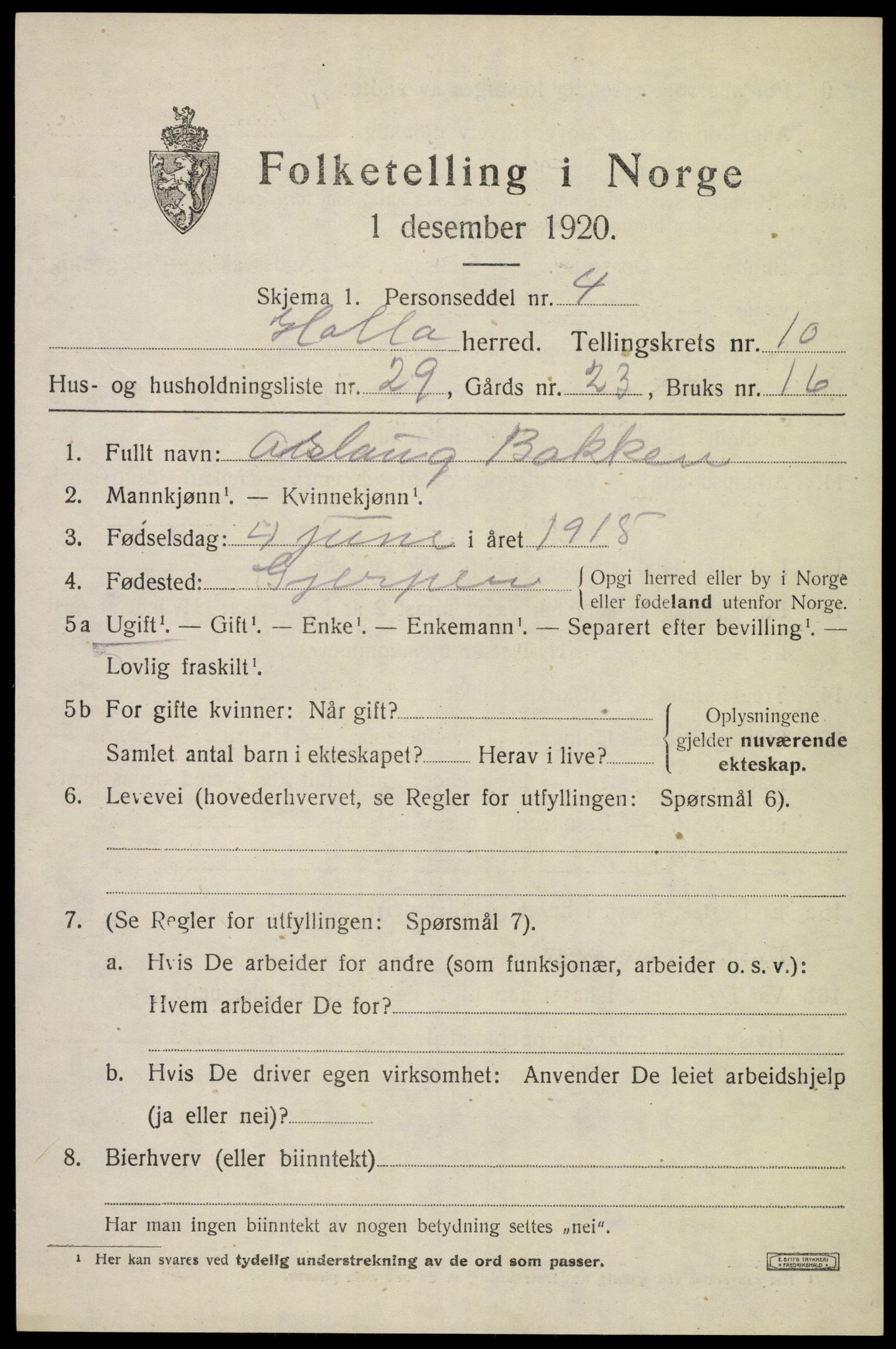 SAKO, 1920 census for Holla, 1920, p. 6401