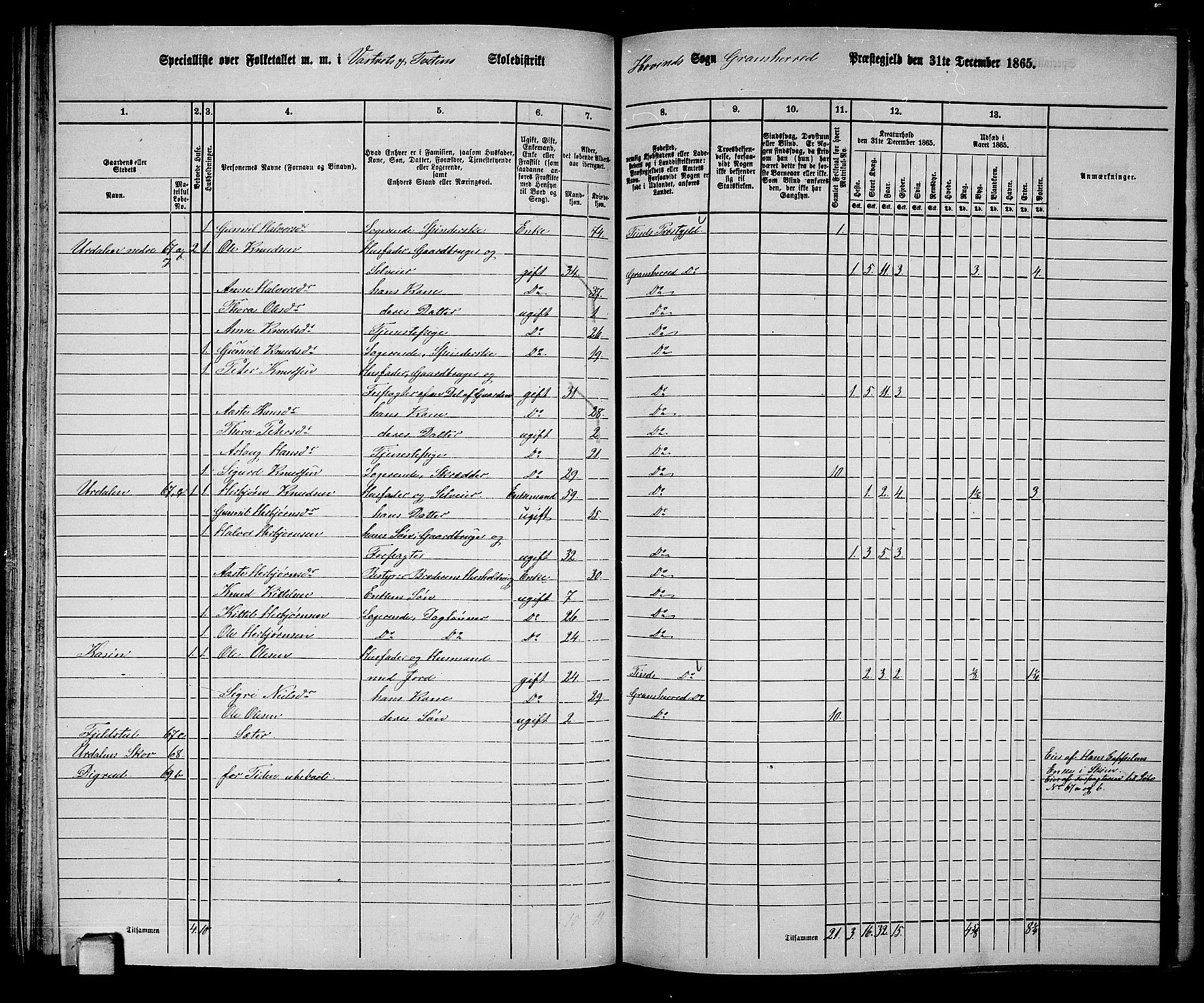 RA, 1865 census for Gransherad, 1865, p. 81