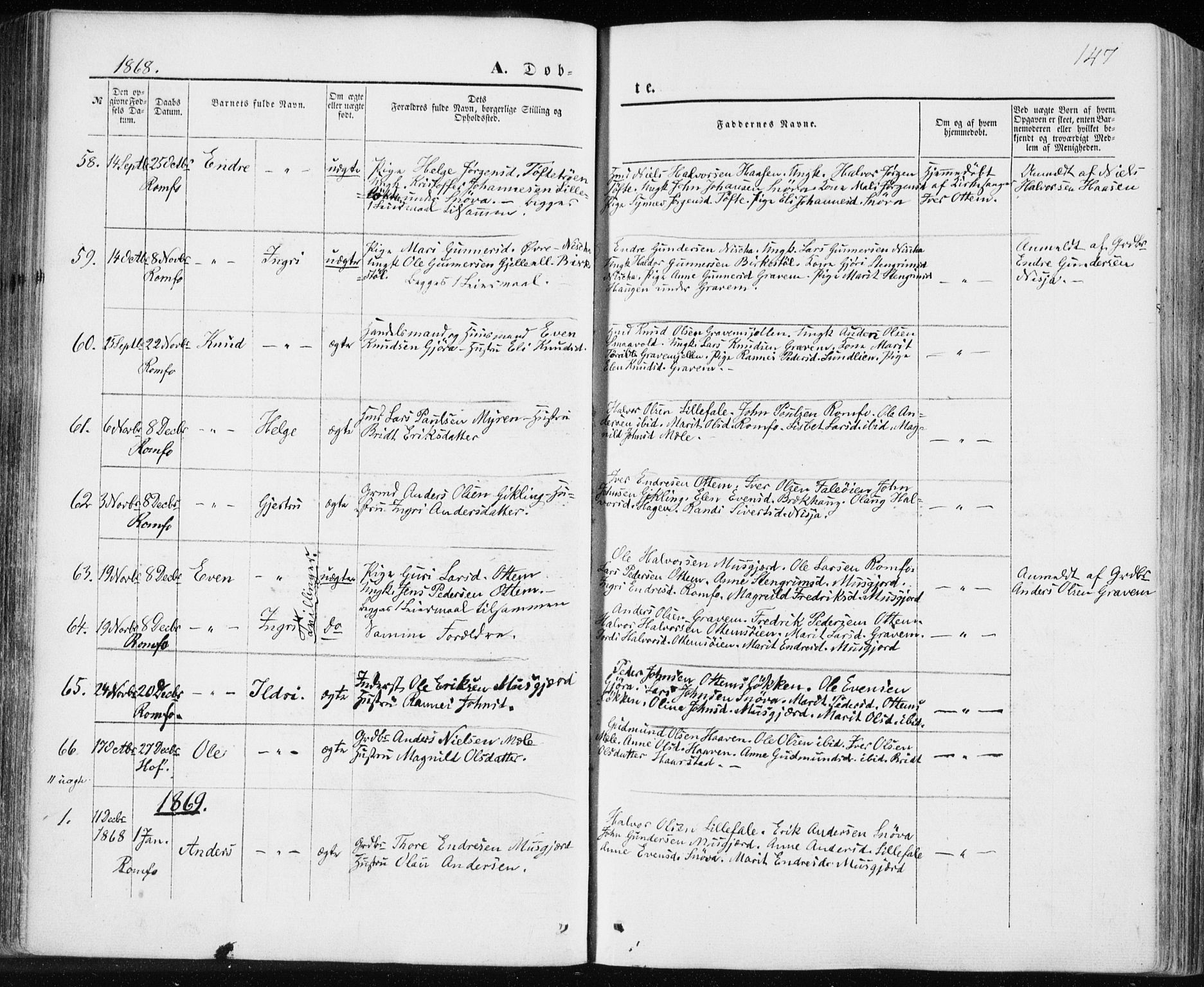 Ministerialprotokoller, klokkerbøker og fødselsregistre - Møre og Romsdal, AV/SAT-A-1454/590/L1013: Parish register (official) no. 590A05, 1847-1877, p. 147