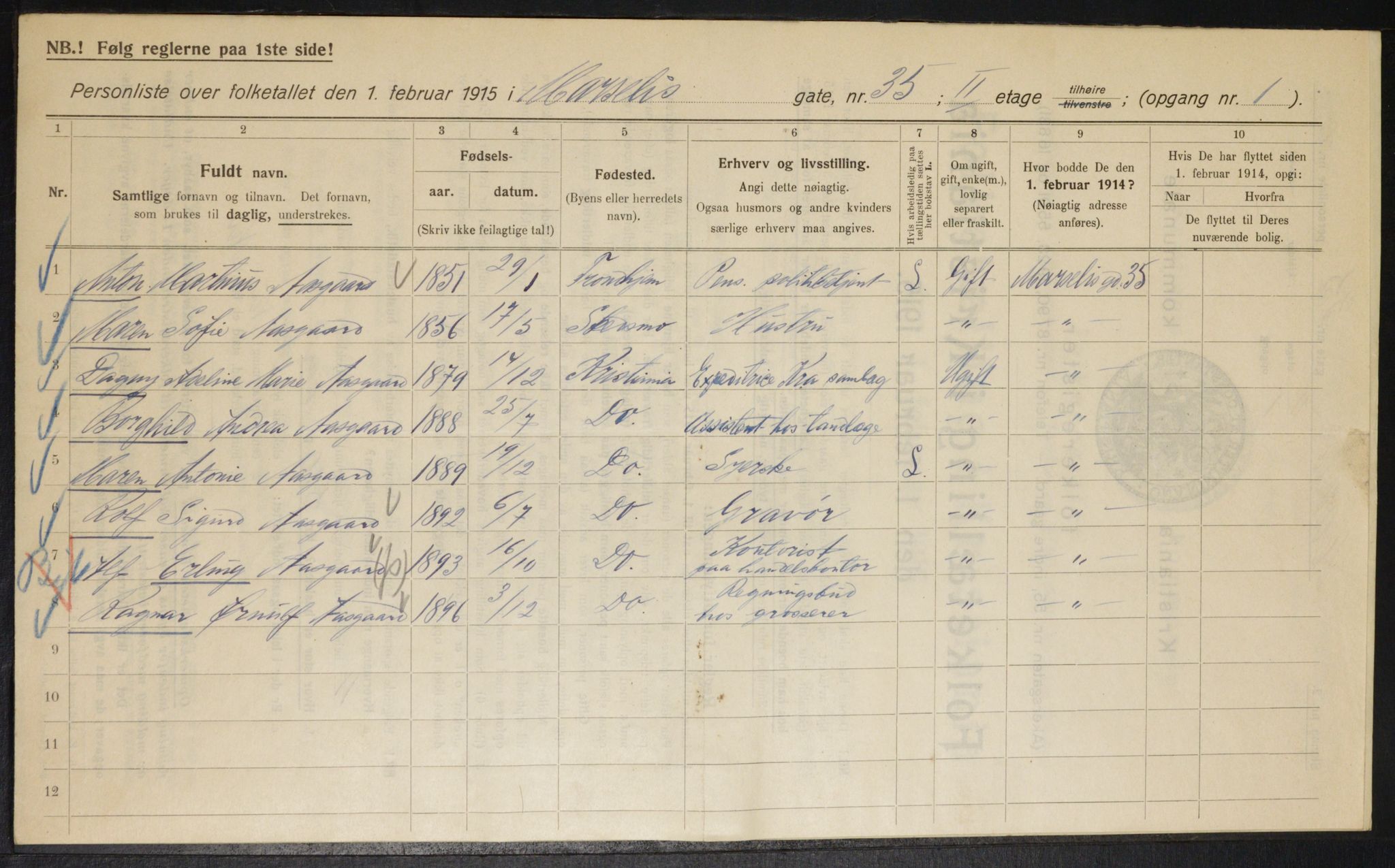 OBA, Municipal Census 1915 for Kristiania, 1915, p. 64085