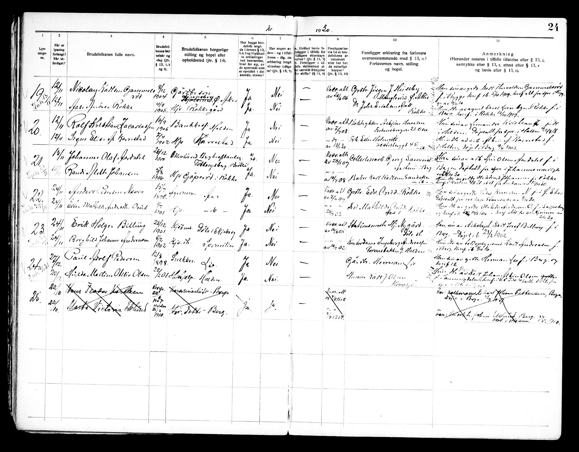 Berg prestekontor Kirkebøker, SAO/A-10902/H/Ha/L0002: Banns register no. I 2, 1919-1966, p. 24