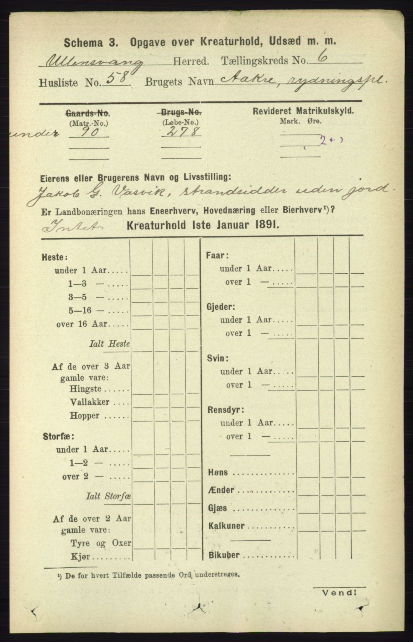 RA, 1891 census for 1230 Ullensvang, 1891, p. 7322