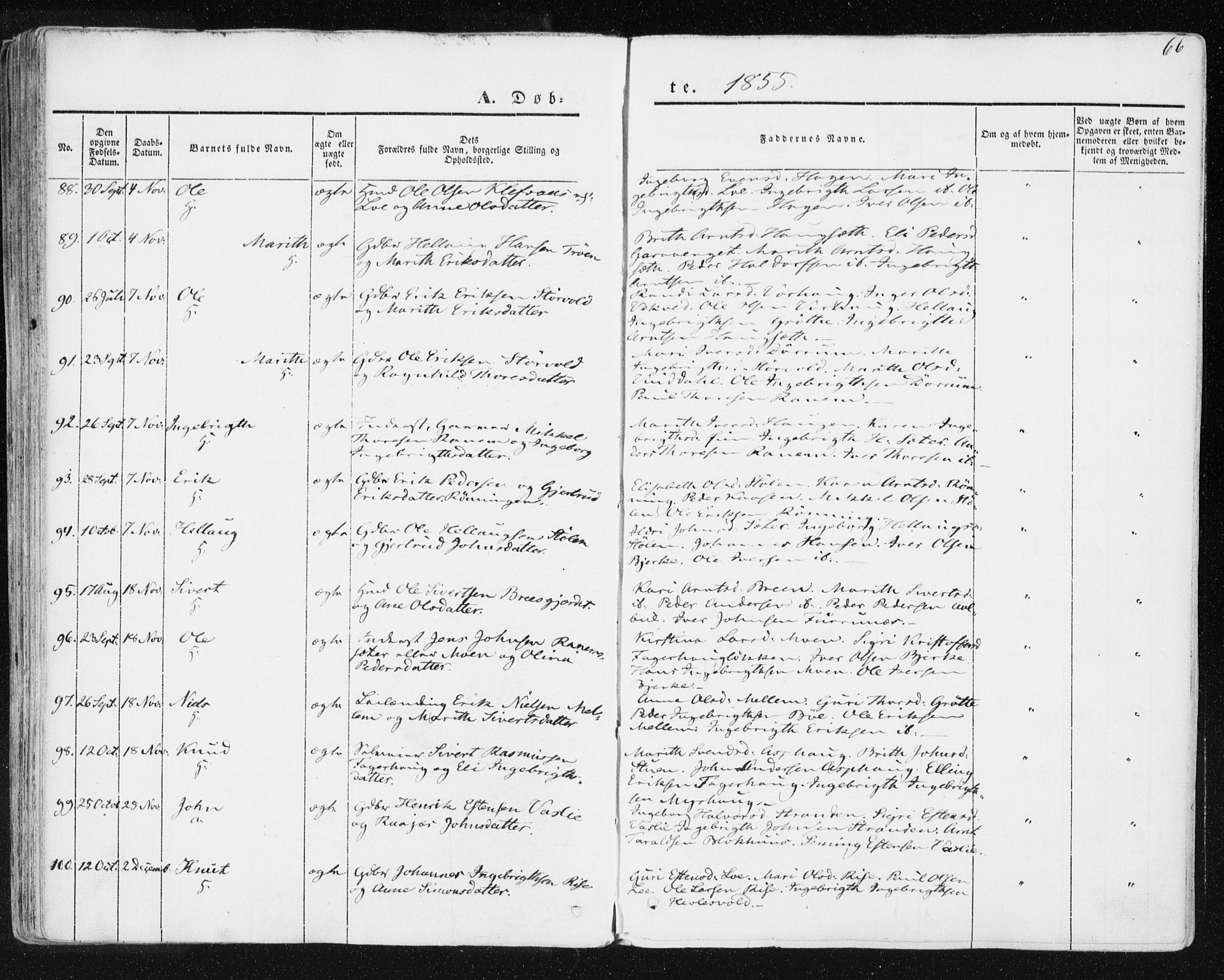 Ministerialprotokoller, klokkerbøker og fødselsregistre - Sør-Trøndelag, SAT/A-1456/678/L0899: Parish register (official) no. 678A08, 1848-1872, p. 66