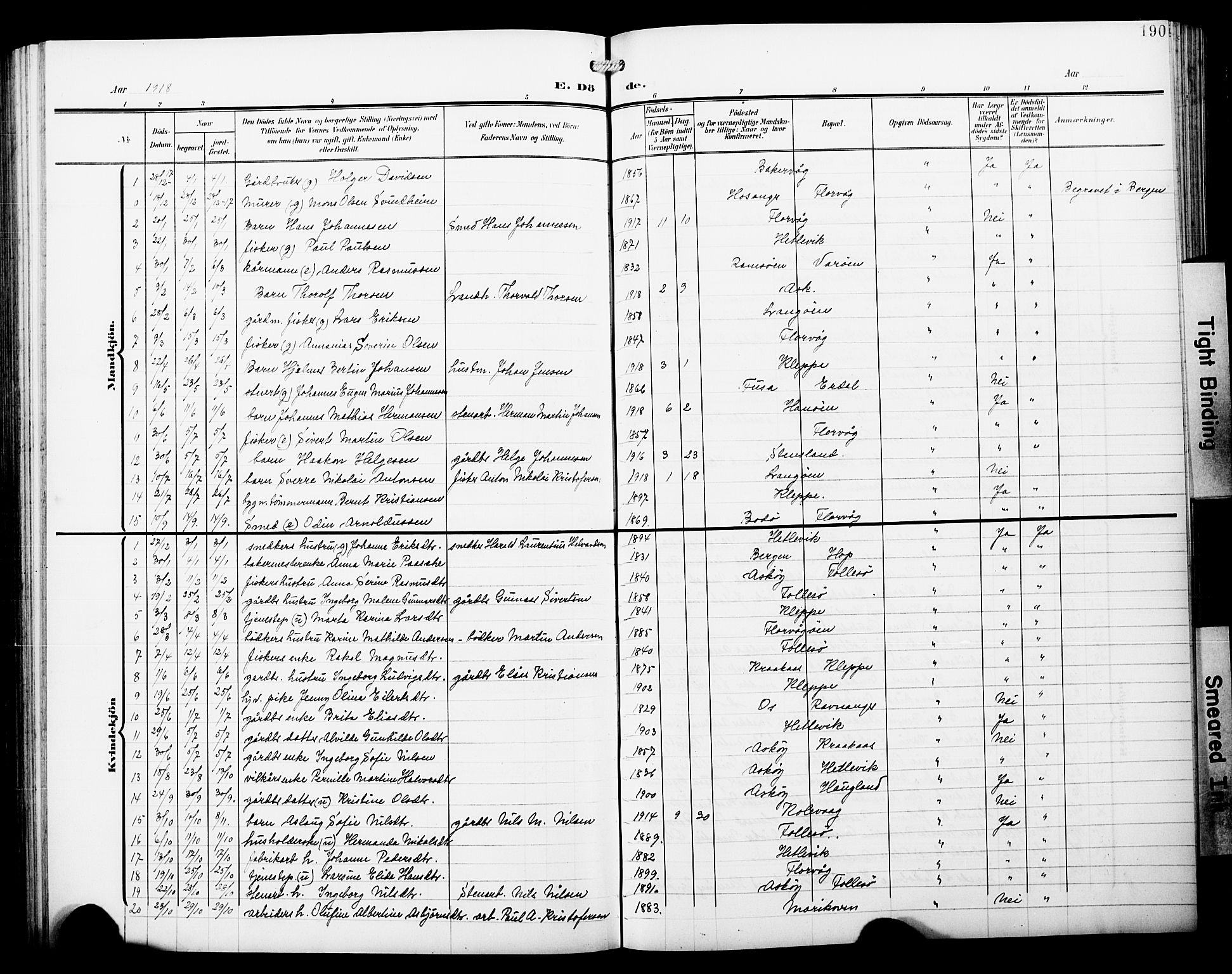 Askøy Sokneprestembete, AV/SAB-A-74101/H/Ha/Hab/Haba/L0014: Parish register (copy) no. A 14, 1904-1927, p. 190