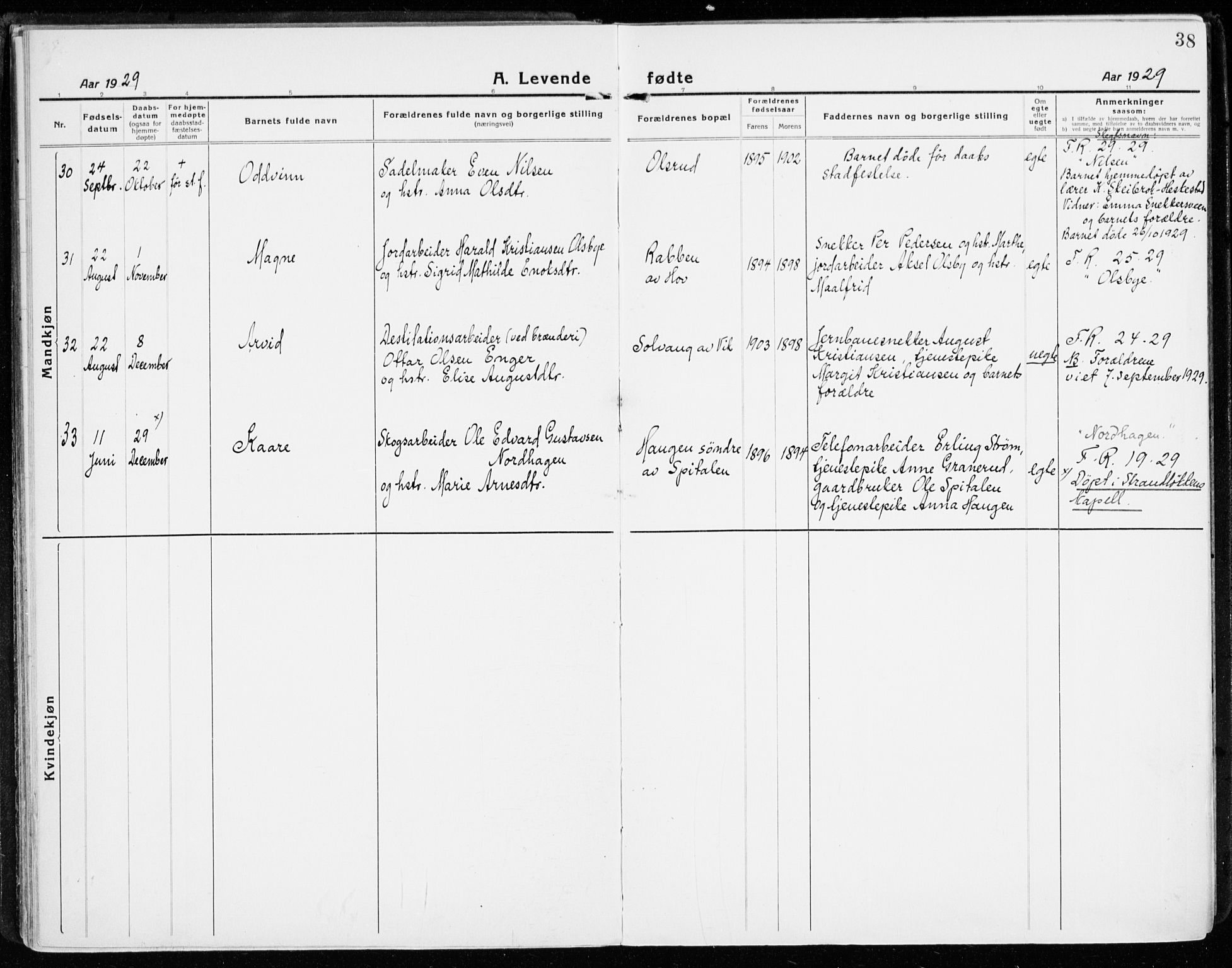 Stange prestekontor, SAH/PREST-002/K/L0025: Parish register (official) no. 25, 1921-1945, p. 38