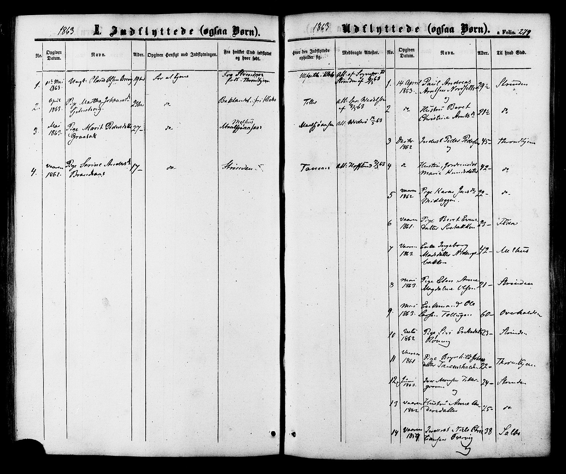 Ministerialprotokoller, klokkerbøker og fødselsregistre - Sør-Trøndelag, SAT/A-1456/618/L0442: Parish register (official) no. 618A06 /1, 1863-1879, p. 279