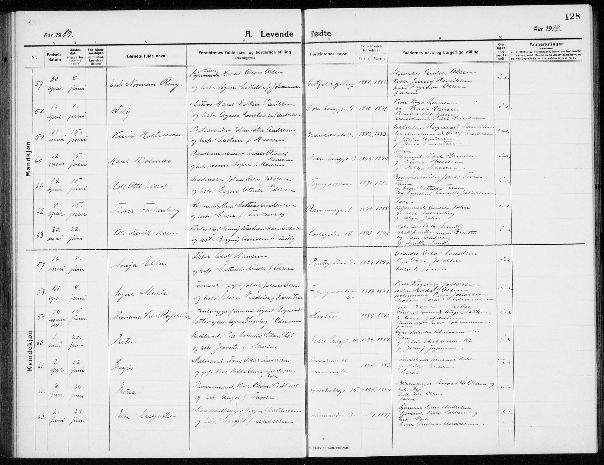 Tønsberg kirkebøker, SAKO/A-330/G/Ga/L0009: Parish register (copy) no. 9, 1913-1920, p. 128