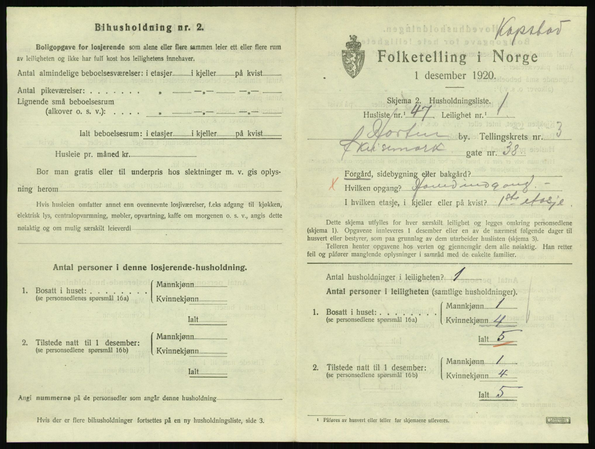 SAKO, 1920 census for Horten, 1920, p. 4303