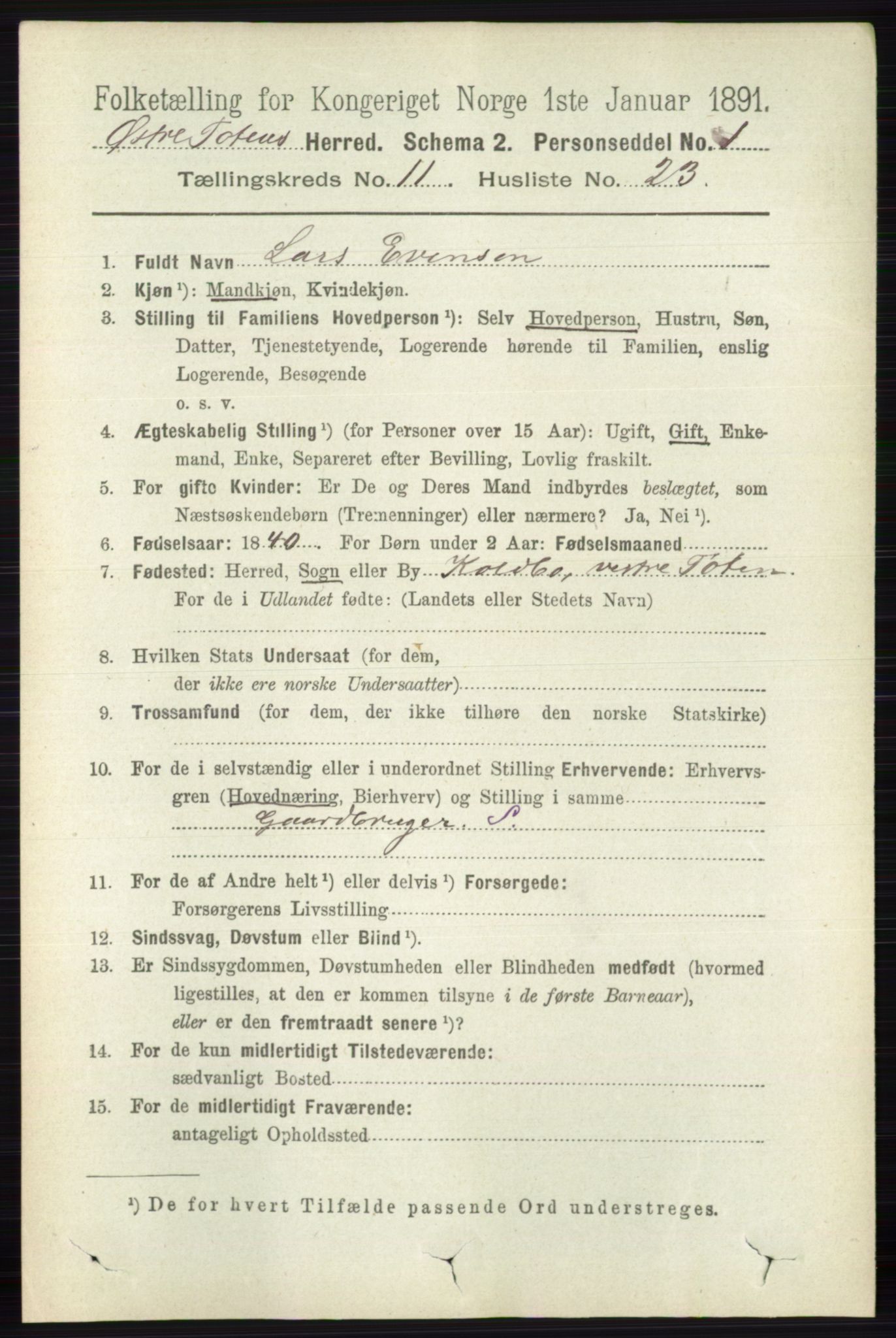 RA, 1891 census for 0528 Østre Toten, 1891, p. 7071