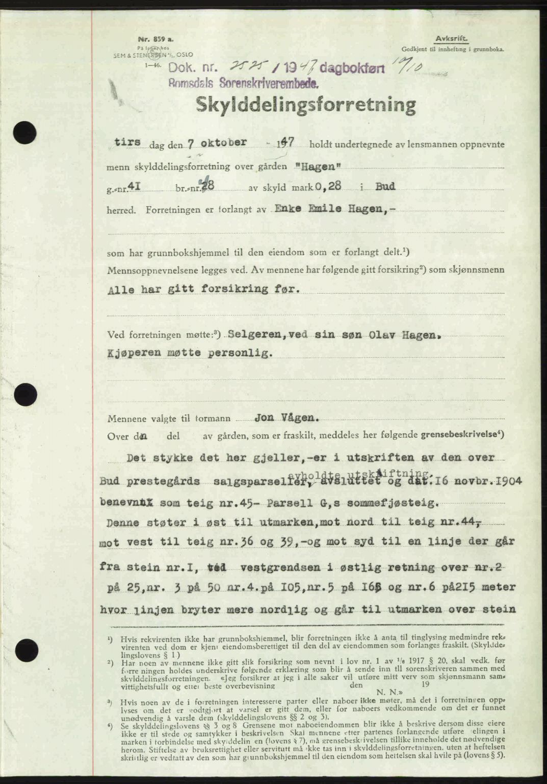 Romsdal sorenskriveri, SAT/A-4149/1/2/2C: Mortgage book no. A24, 1947-1947, Diary no: : 2525/1947
