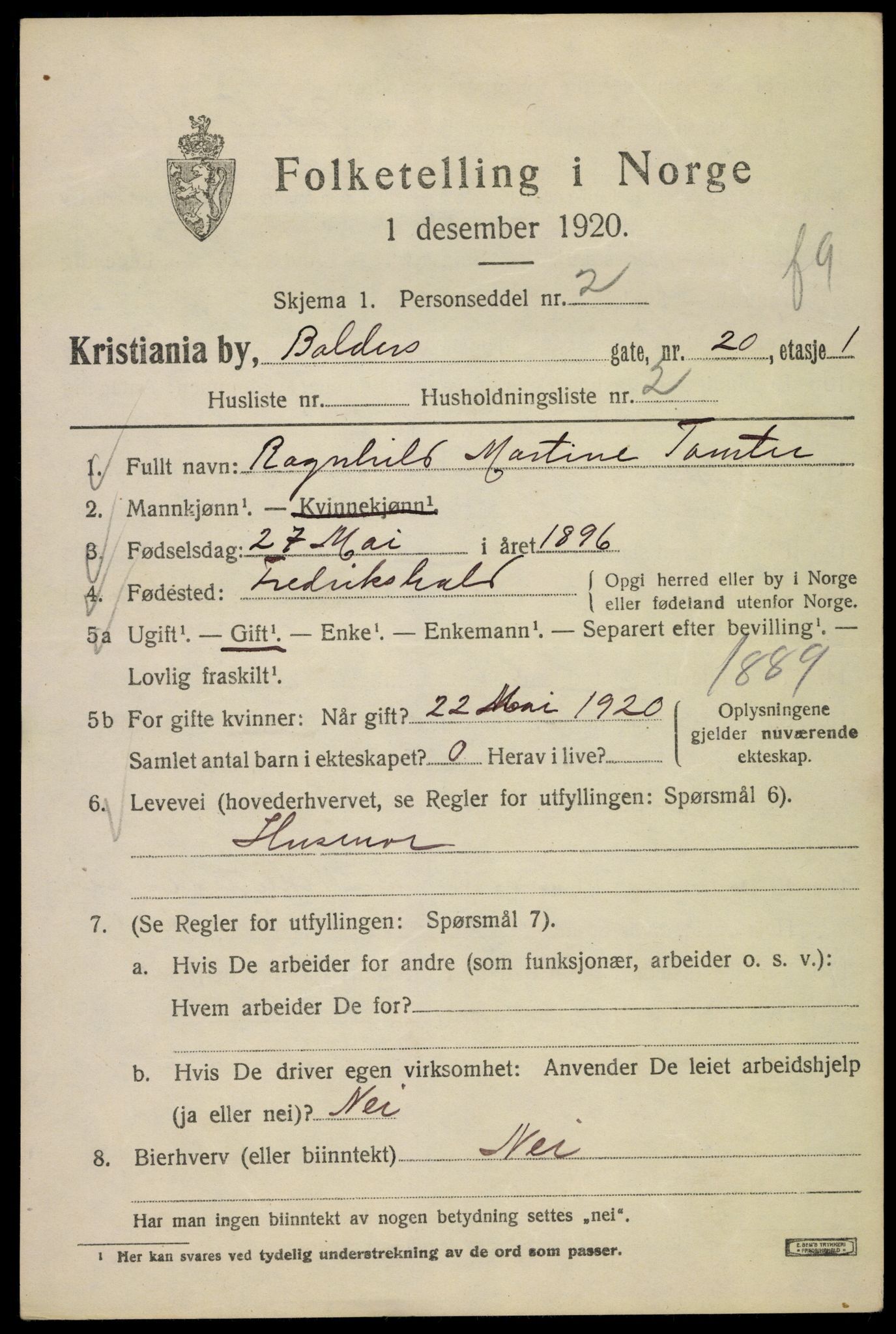 SAO, 1920 census for Kristiania, 1920, p. 150129