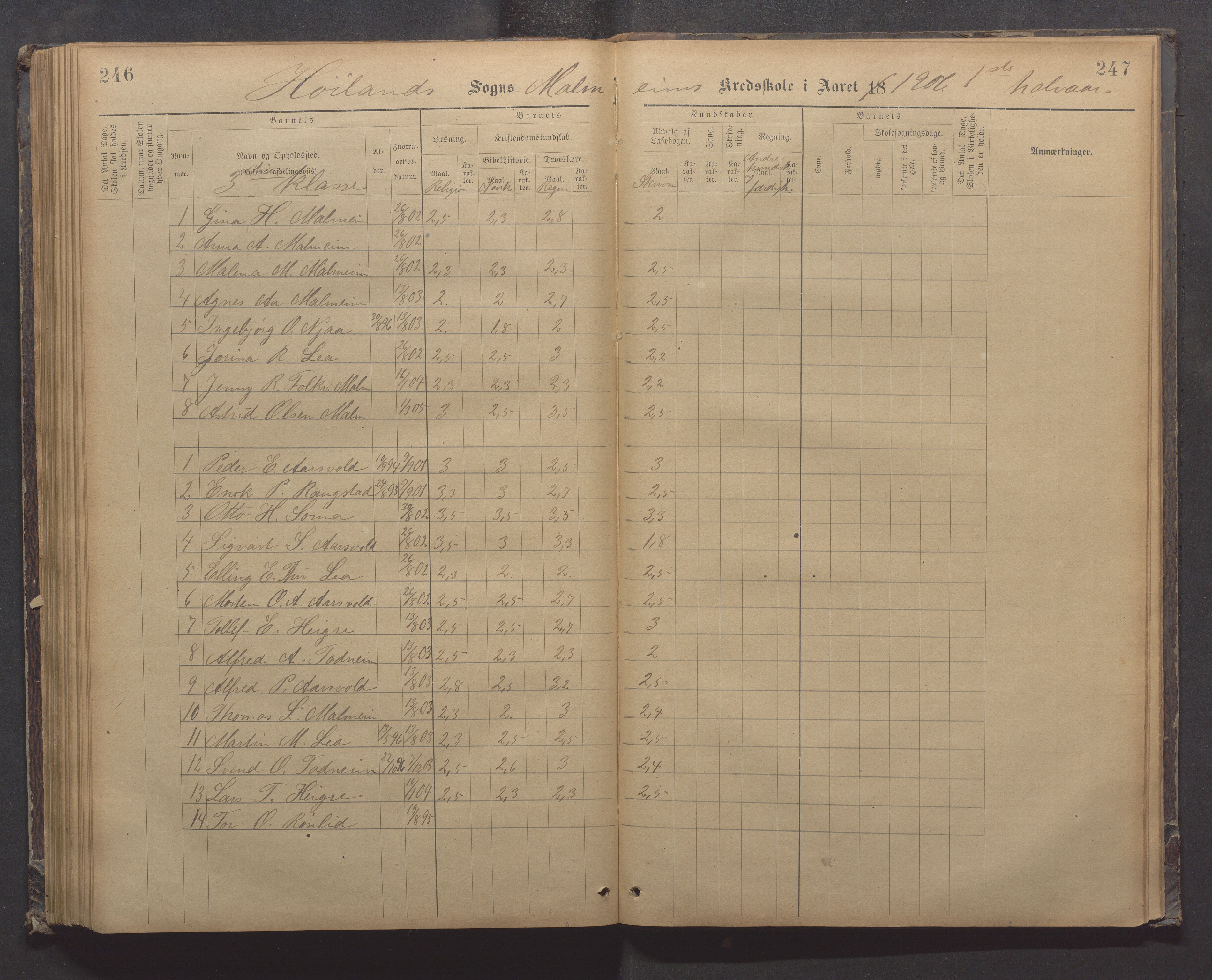 Høyland kommune - Malmheim skole, IKAR/K-100082/F/L0002: Skoleprotokoll, 1889-1909, p. 246-247