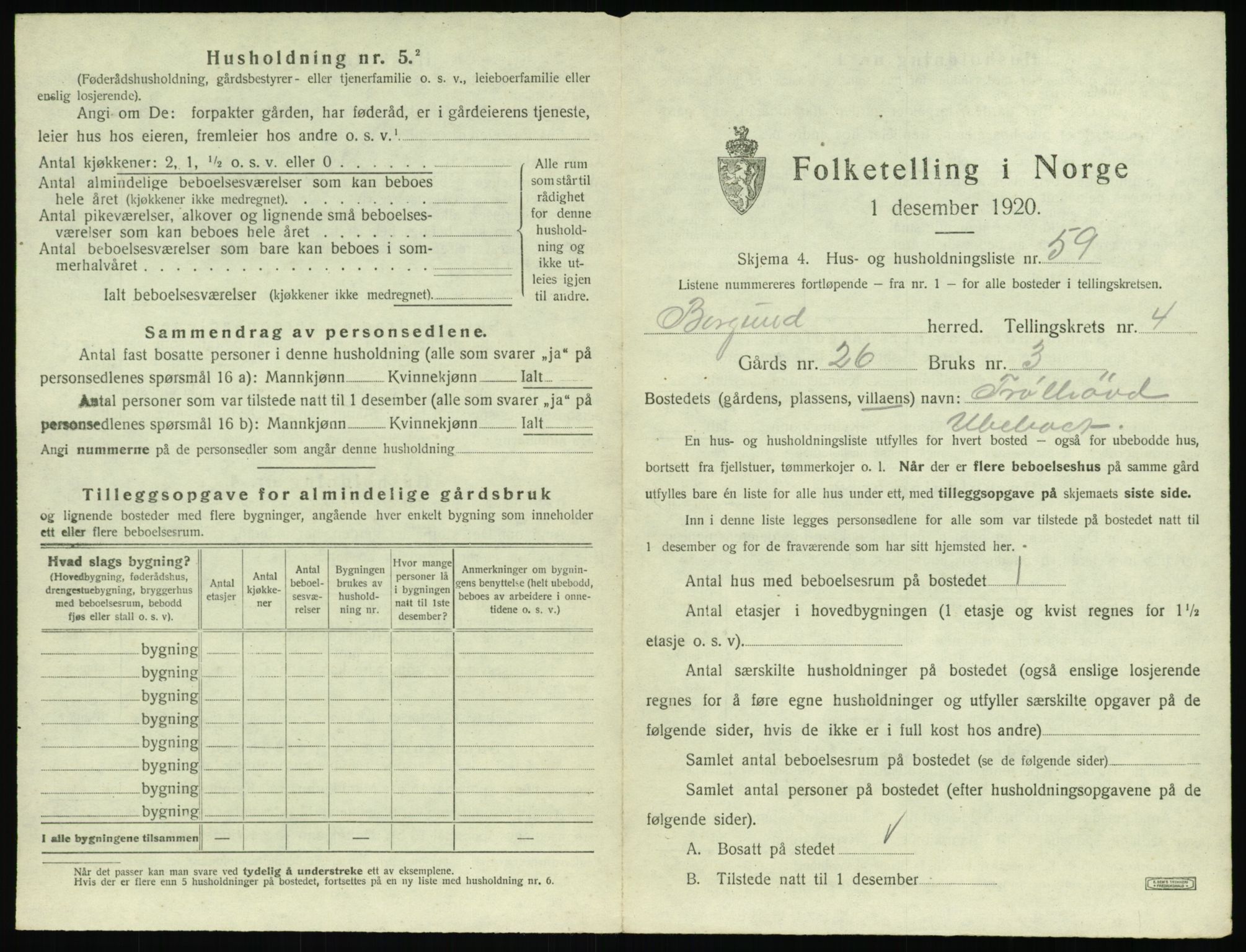 SAT, 1920 census for Borgund, 1920, p. 454