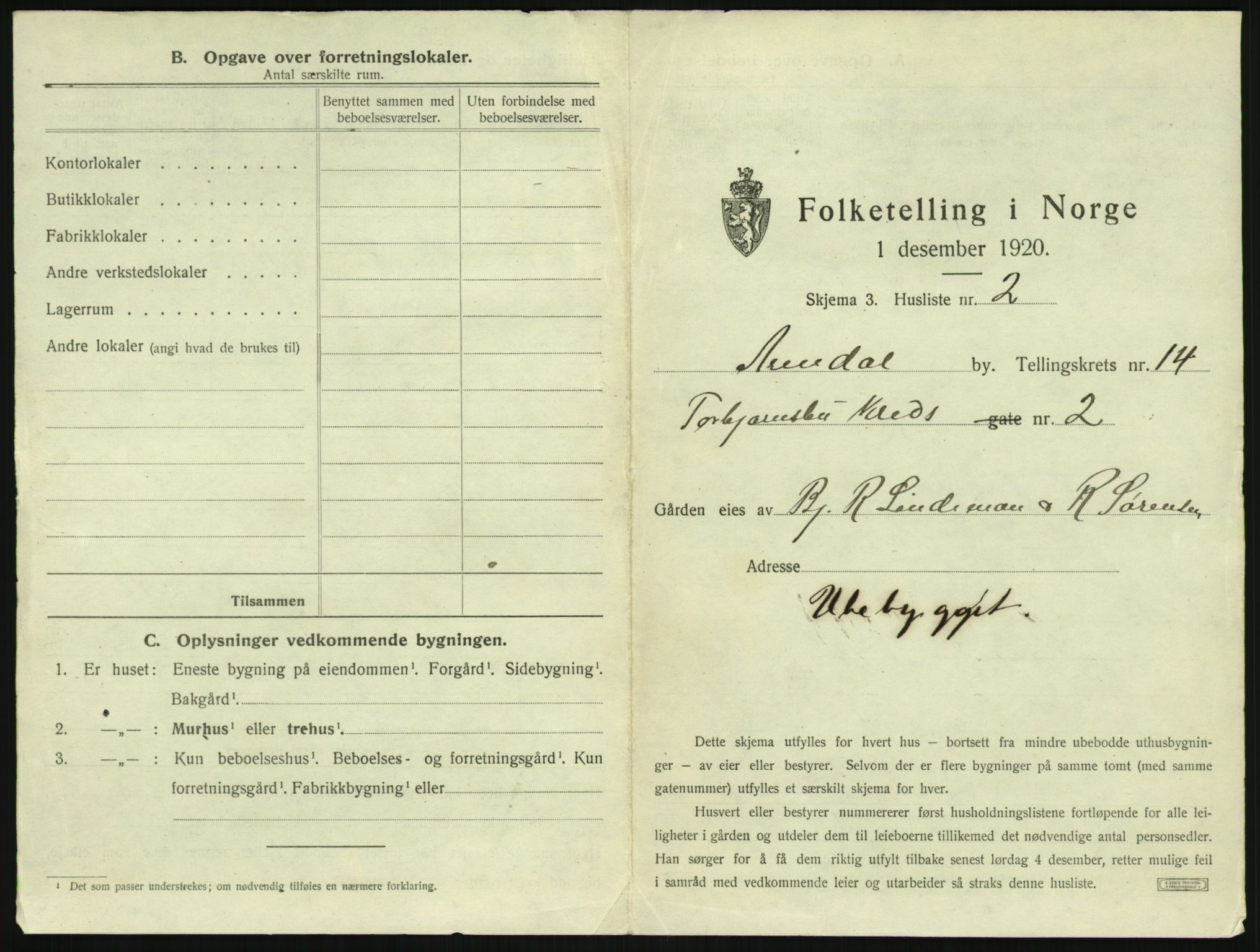 SAK, 1920 census for Arendal, 1920, p. 1970