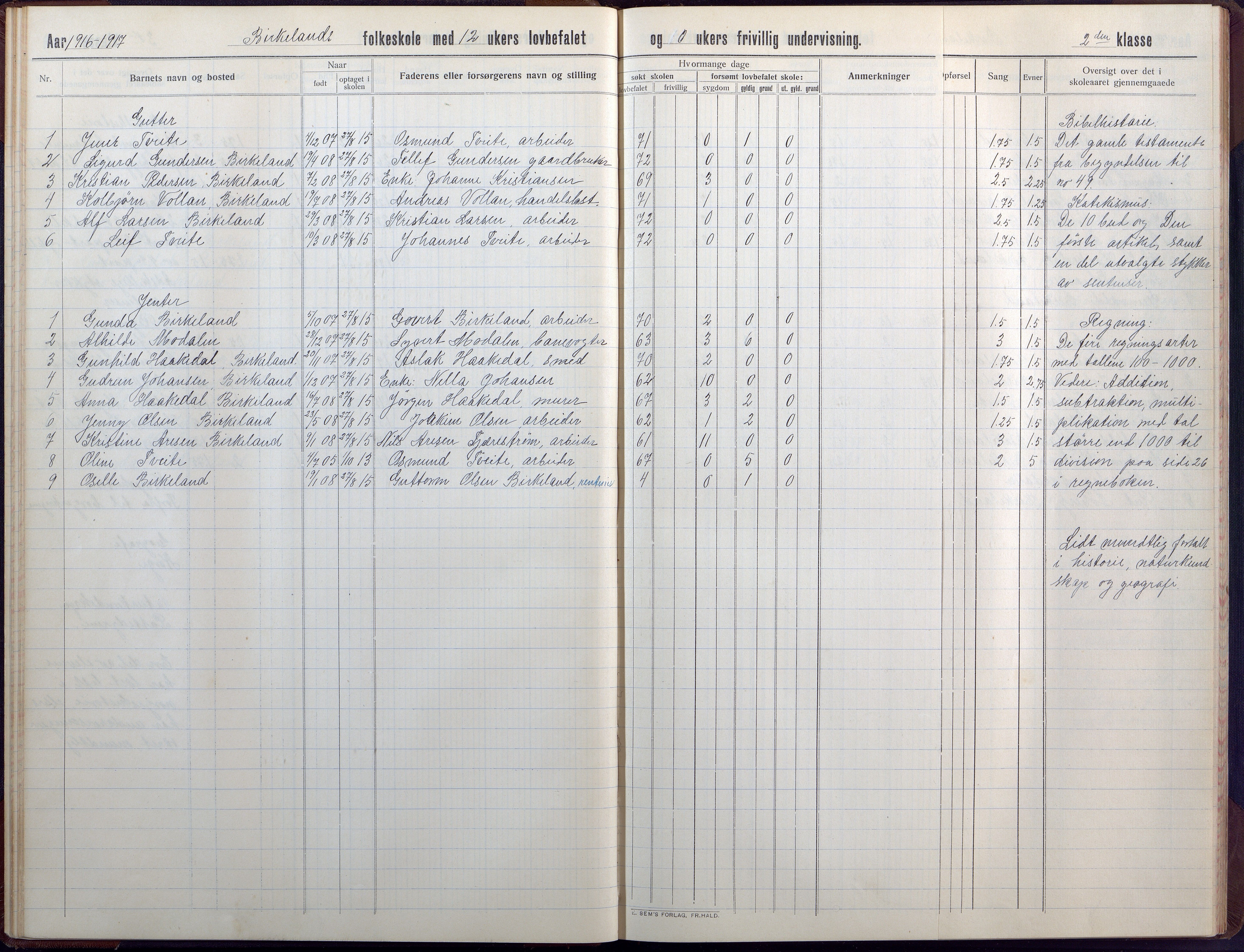 Birkenes kommune, Birkenes krets/Birkeland folkeskole frem til 1991, AAKS/KA0928-550a_91/F02/L0008: Skoleprotokoll, 1911-1930