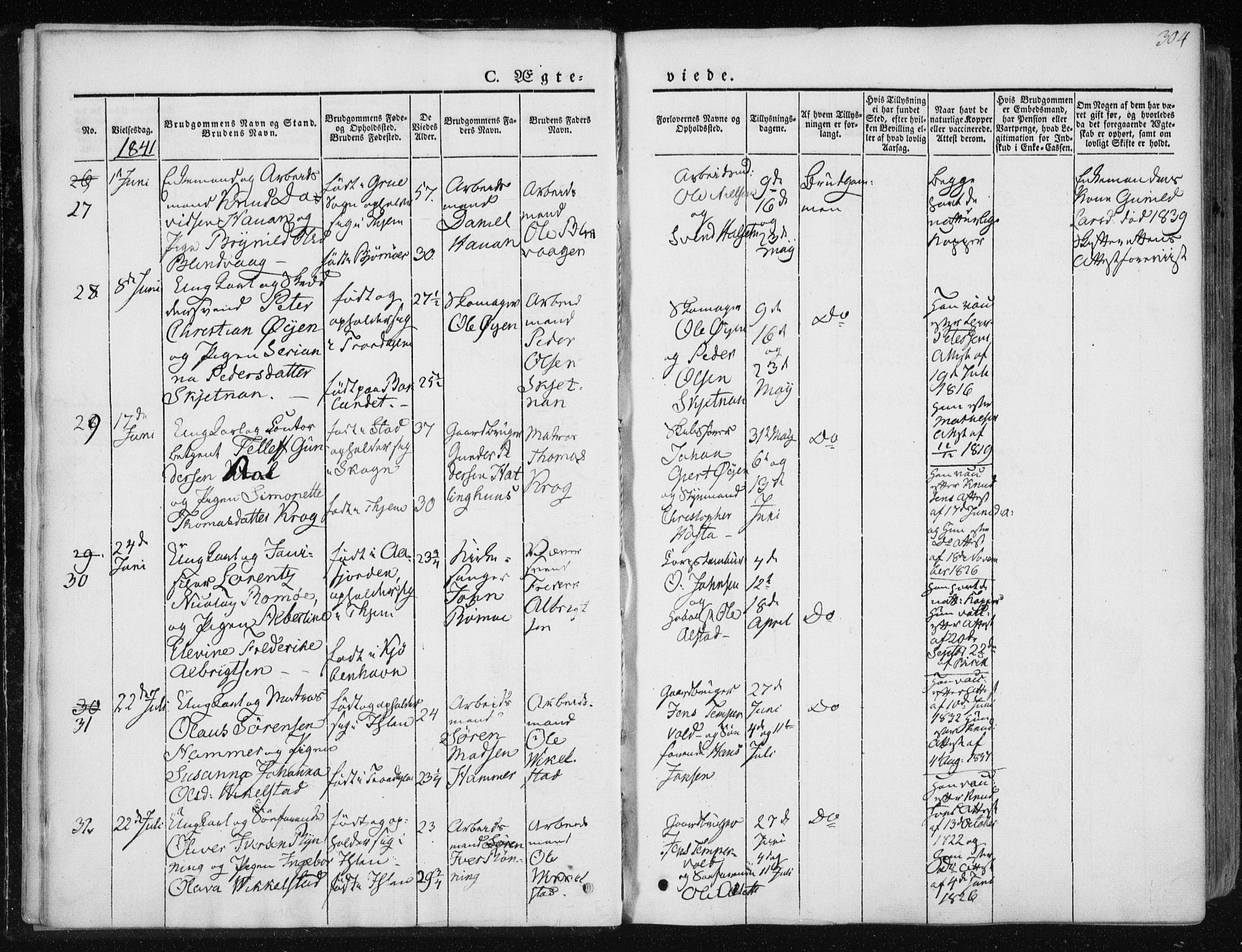 Ministerialprotokoller, klokkerbøker og fødselsregistre - Sør-Trøndelag, AV/SAT-A-1456/601/L0049: Parish register (official) no. 601A17, 1839-1847, p. 304