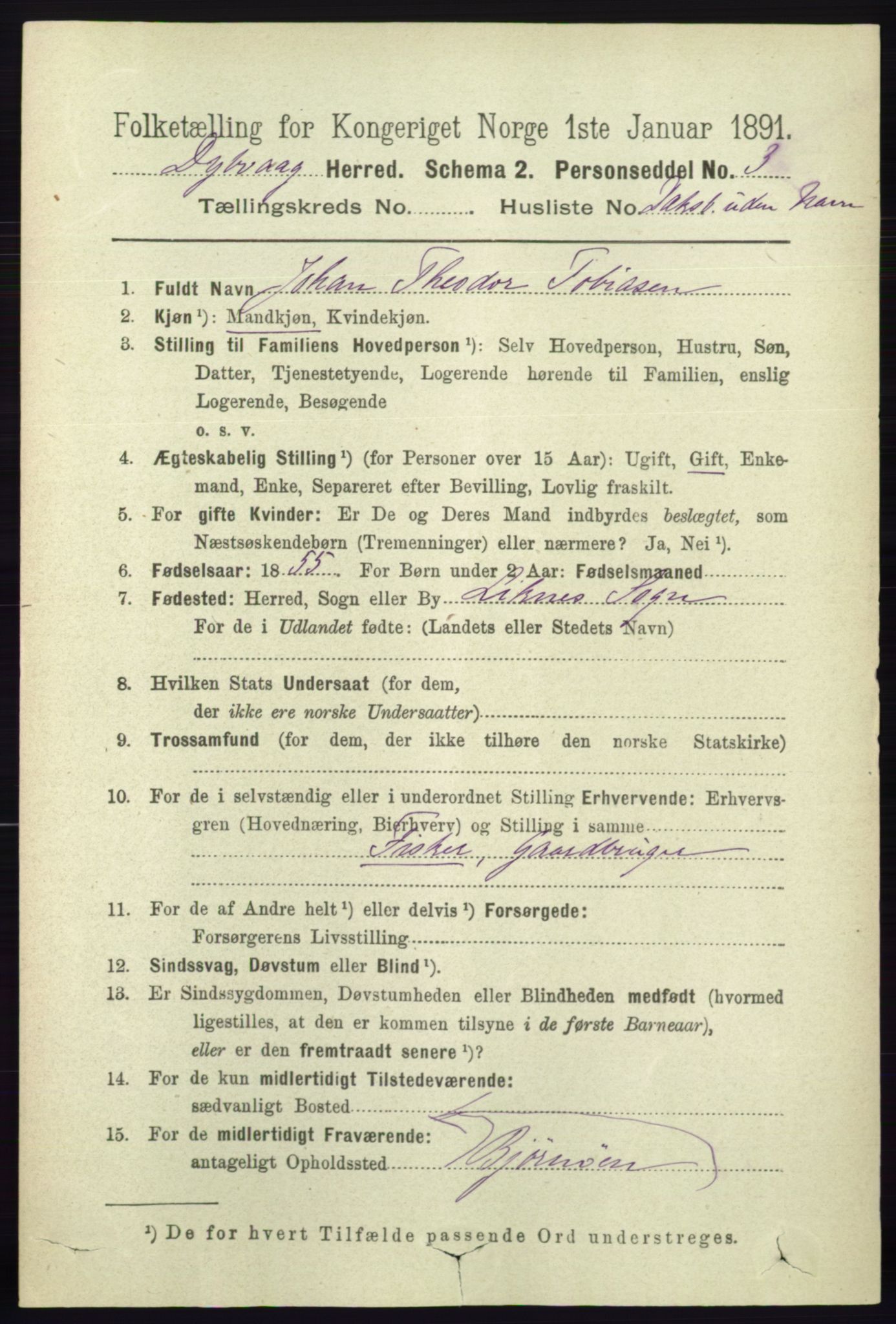 RA, 1891 census for 0915 Dypvåg, 1891, p. 6992