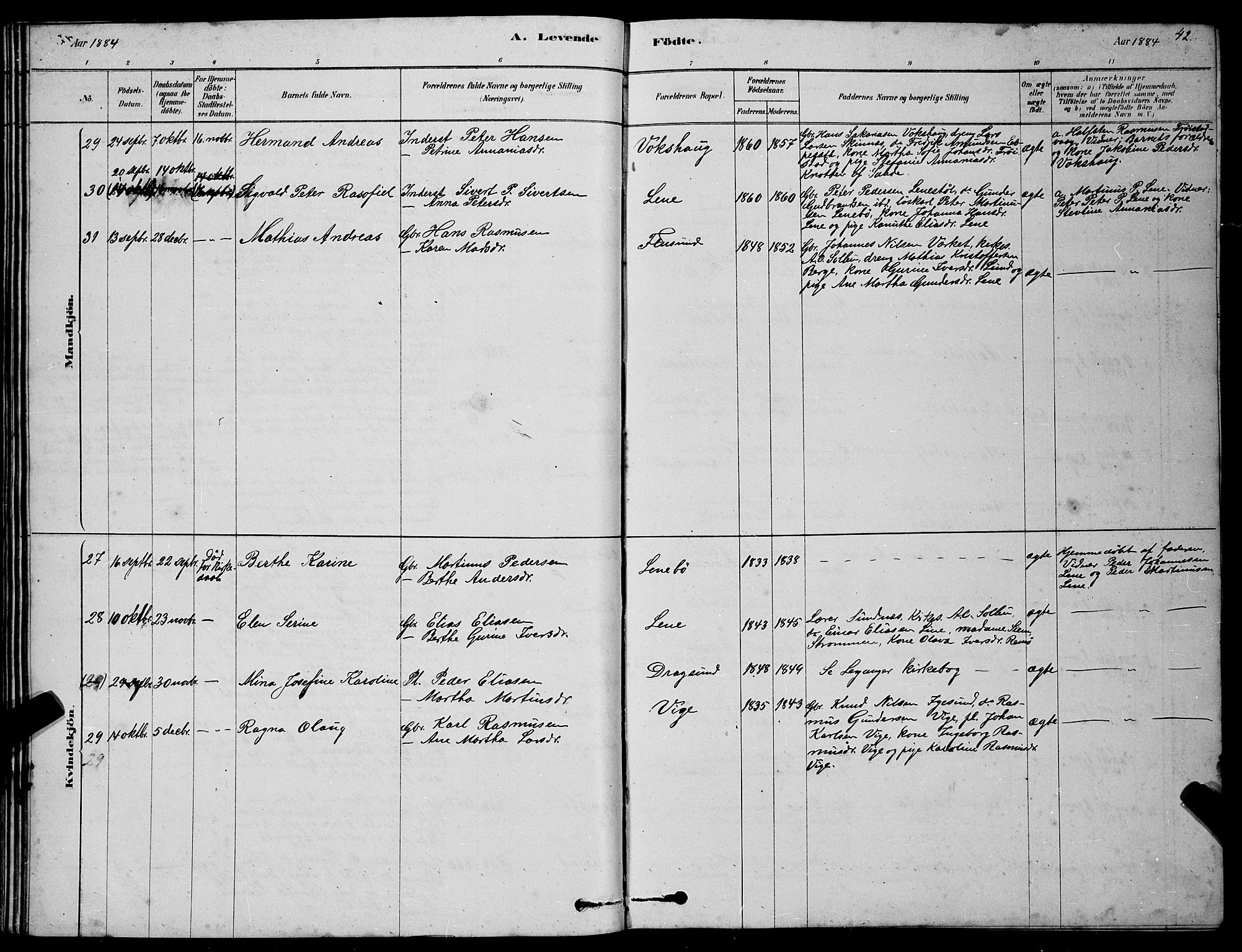 Ministerialprotokoller, klokkerbøker og fødselsregistre - Møre og Romsdal, AV/SAT-A-1454/507/L0081: Parish register (copy) no. 507C04, 1878-1898, p. 42