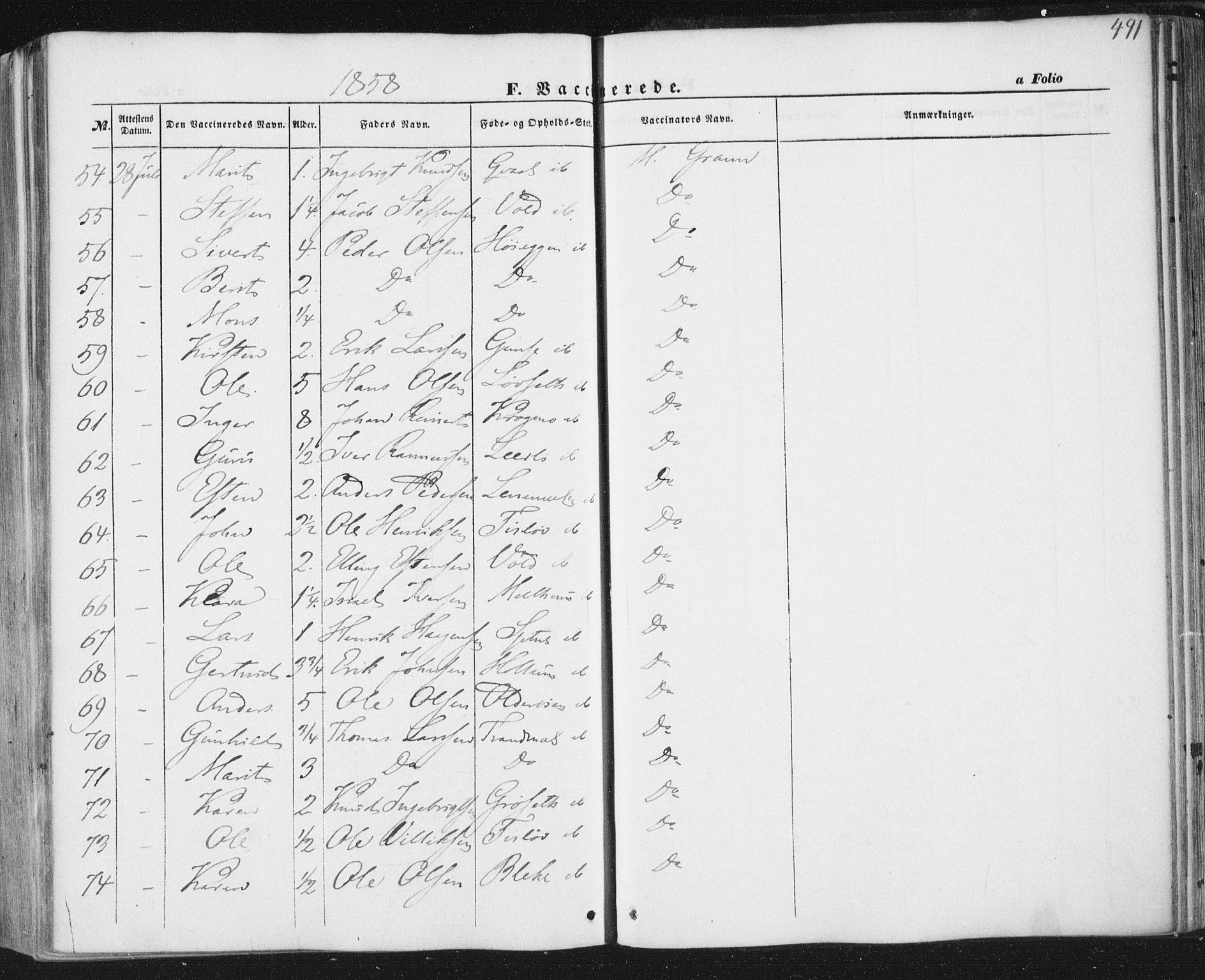 Ministerialprotokoller, klokkerbøker og fødselsregistre - Sør-Trøndelag, AV/SAT-A-1456/691/L1076: Parish register (official) no. 691A08, 1852-1861, p. 491