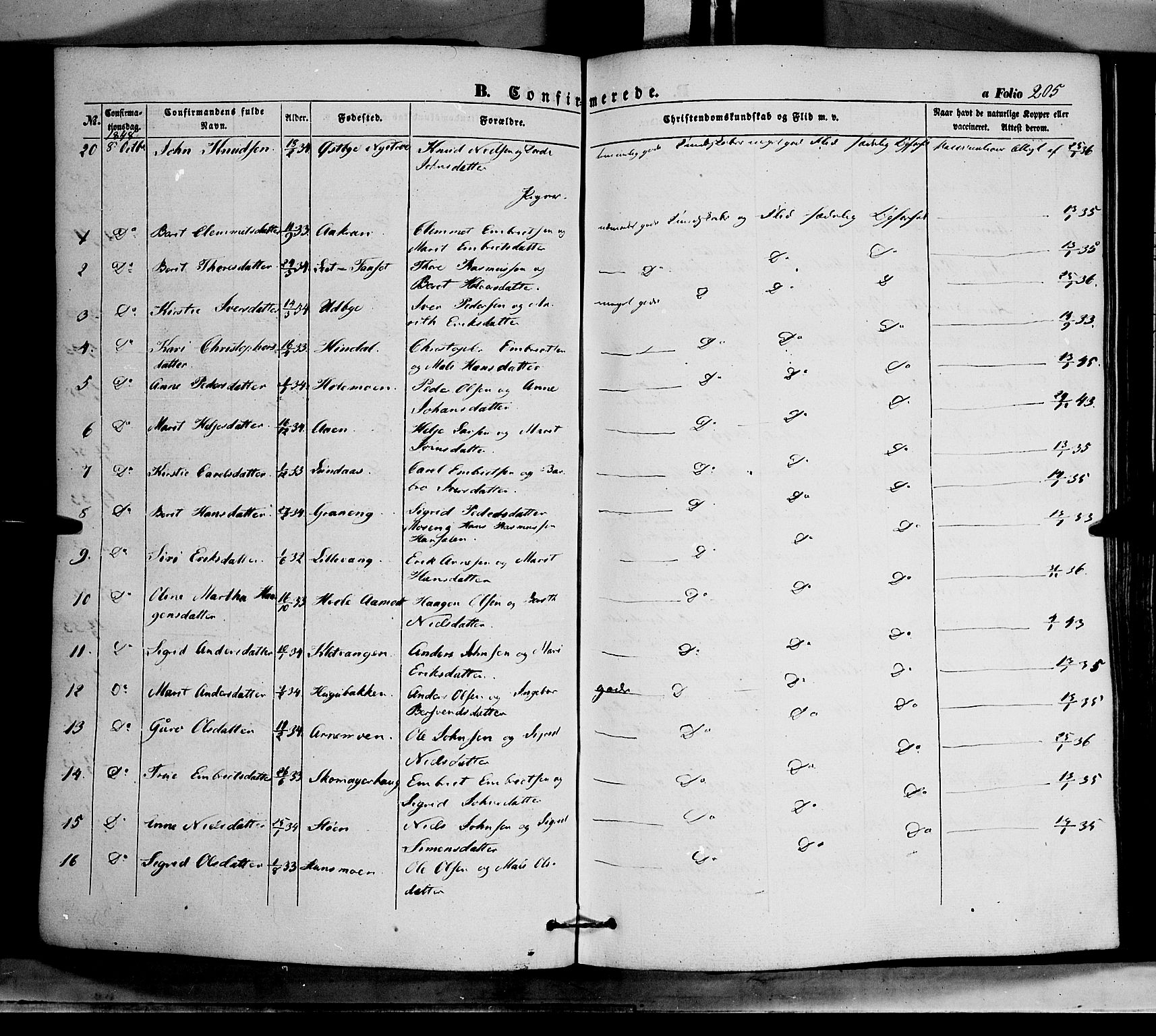 Tynset prestekontor, AV/SAH-PREST-058/H/Ha/Haa/L0020: Parish register (official) no. 20, 1848-1862, p. 205