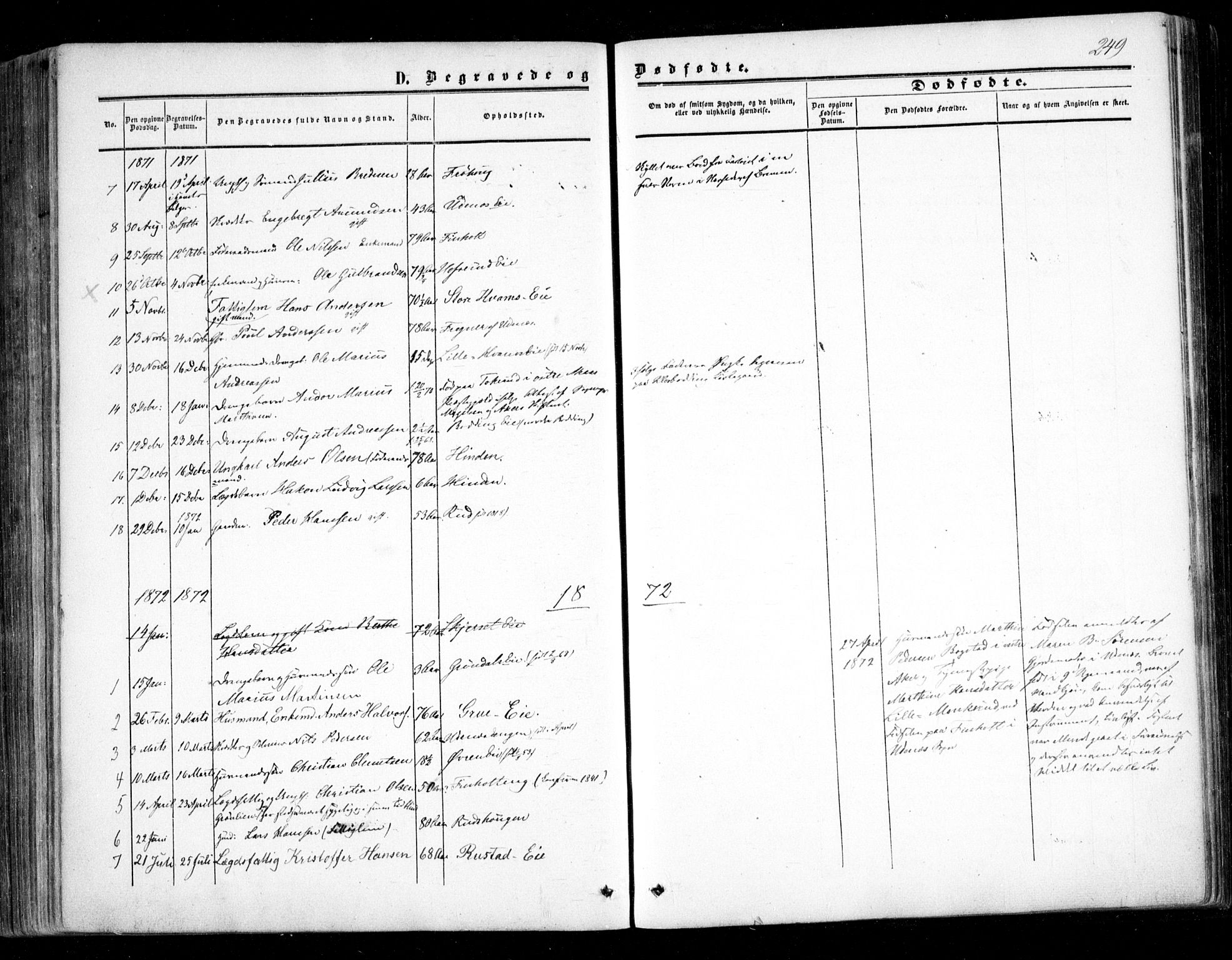 Nes prestekontor Kirkebøker, AV/SAO-A-10410/F/Fc/L0001: Parish register (official) no. III 1, 1859-1882, p. 249