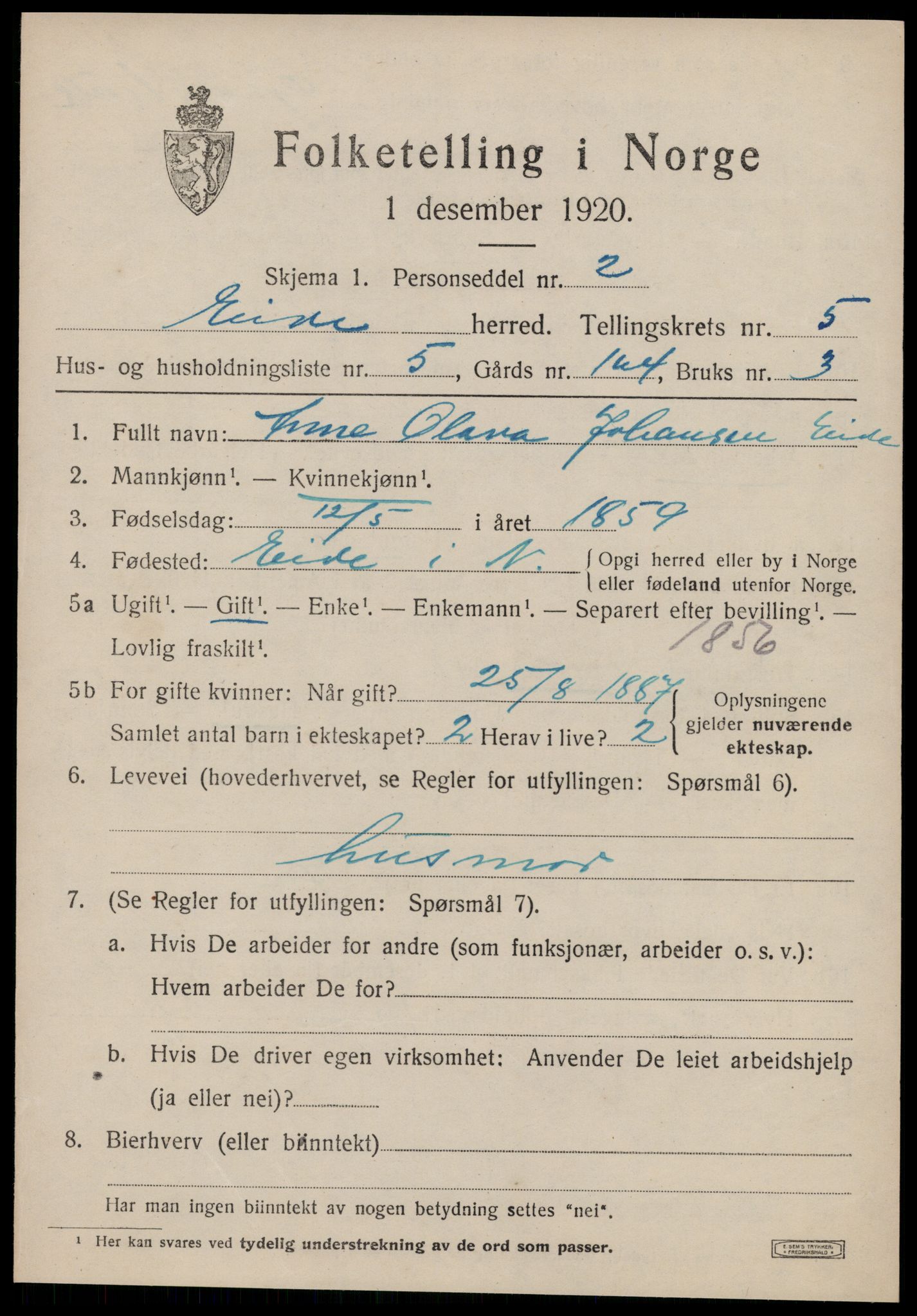 SAT, 1920 census for Eid (MR), 1920, p. 2288