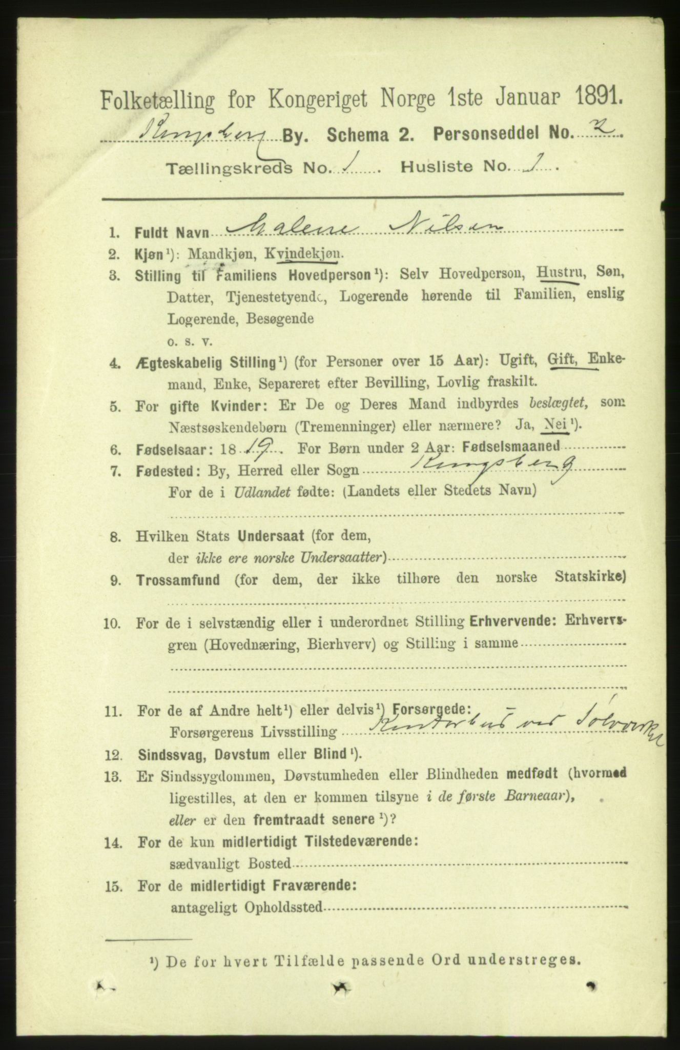 RA, 1891 census for 0604 Kongsberg, 1891, p. 1593