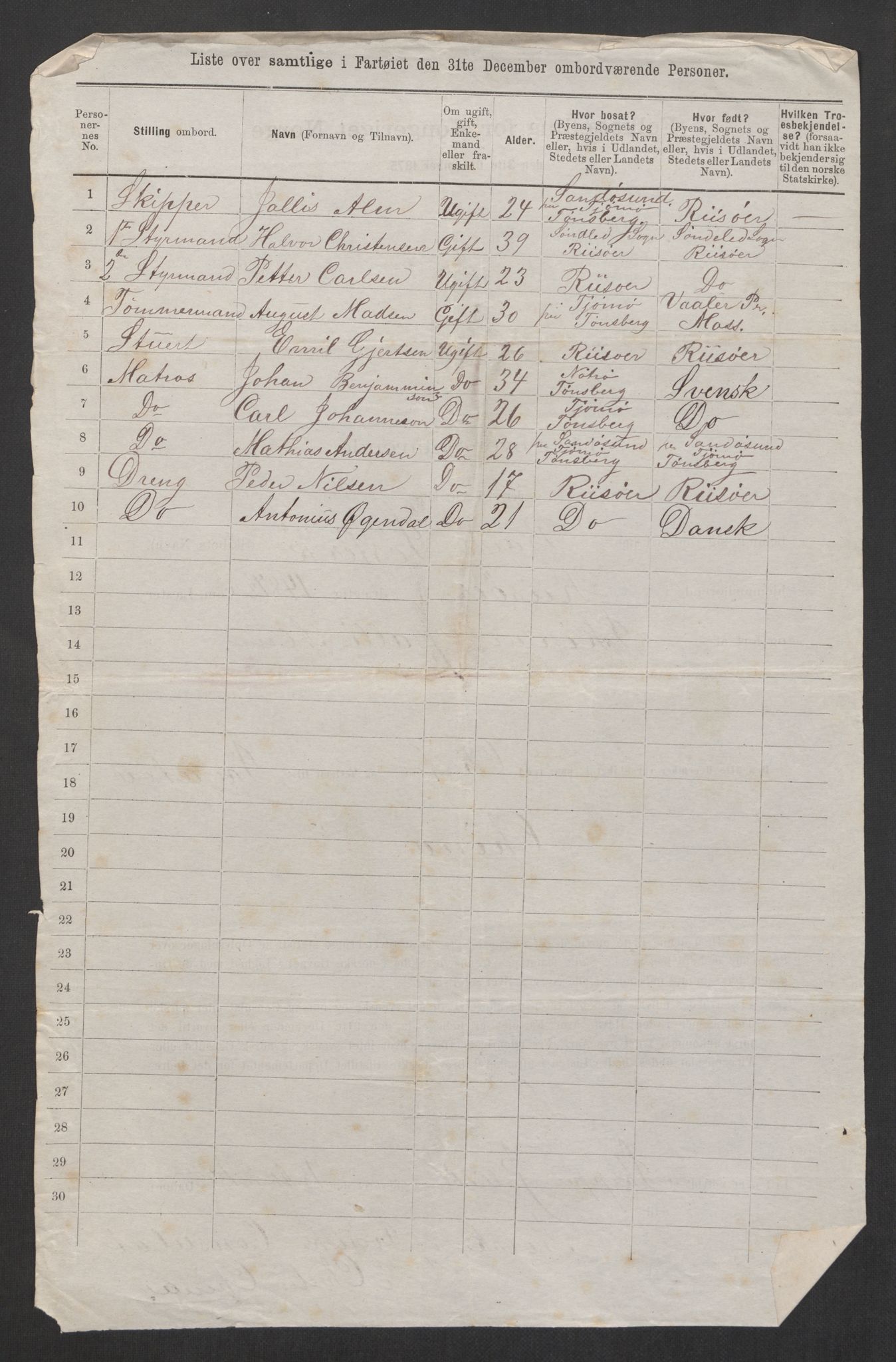 RA, 1875 census, lists of crew on ships: Ships in ports abroad, 1875, p. 952