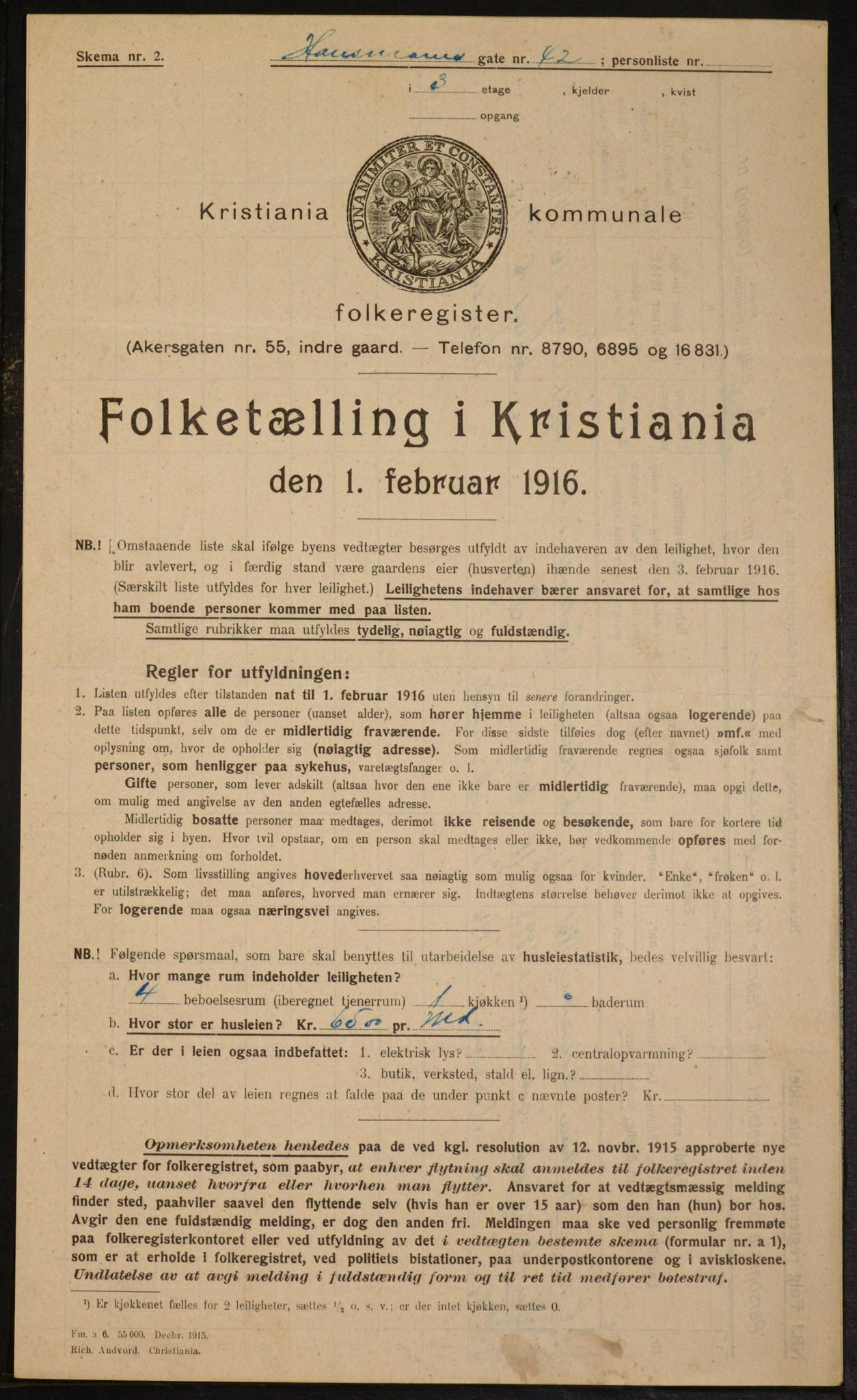 OBA, Municipal Census 1916 for Kristiania, 1916, p. 36070