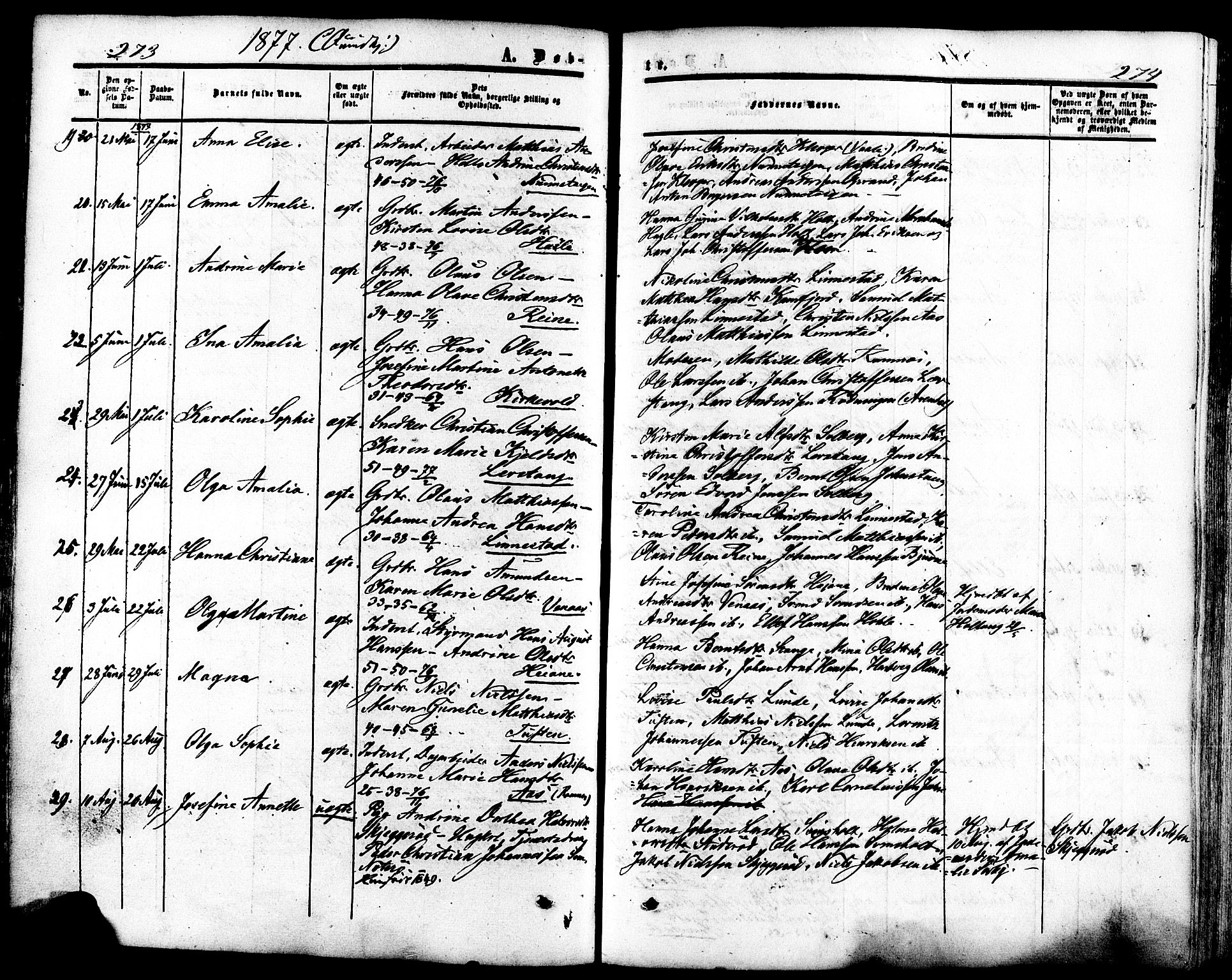 Ramnes kirkebøker, AV/SAKO-A-314/F/Fa/L0006: Parish register (official) no. I 6, 1862-1877, p. 273-274