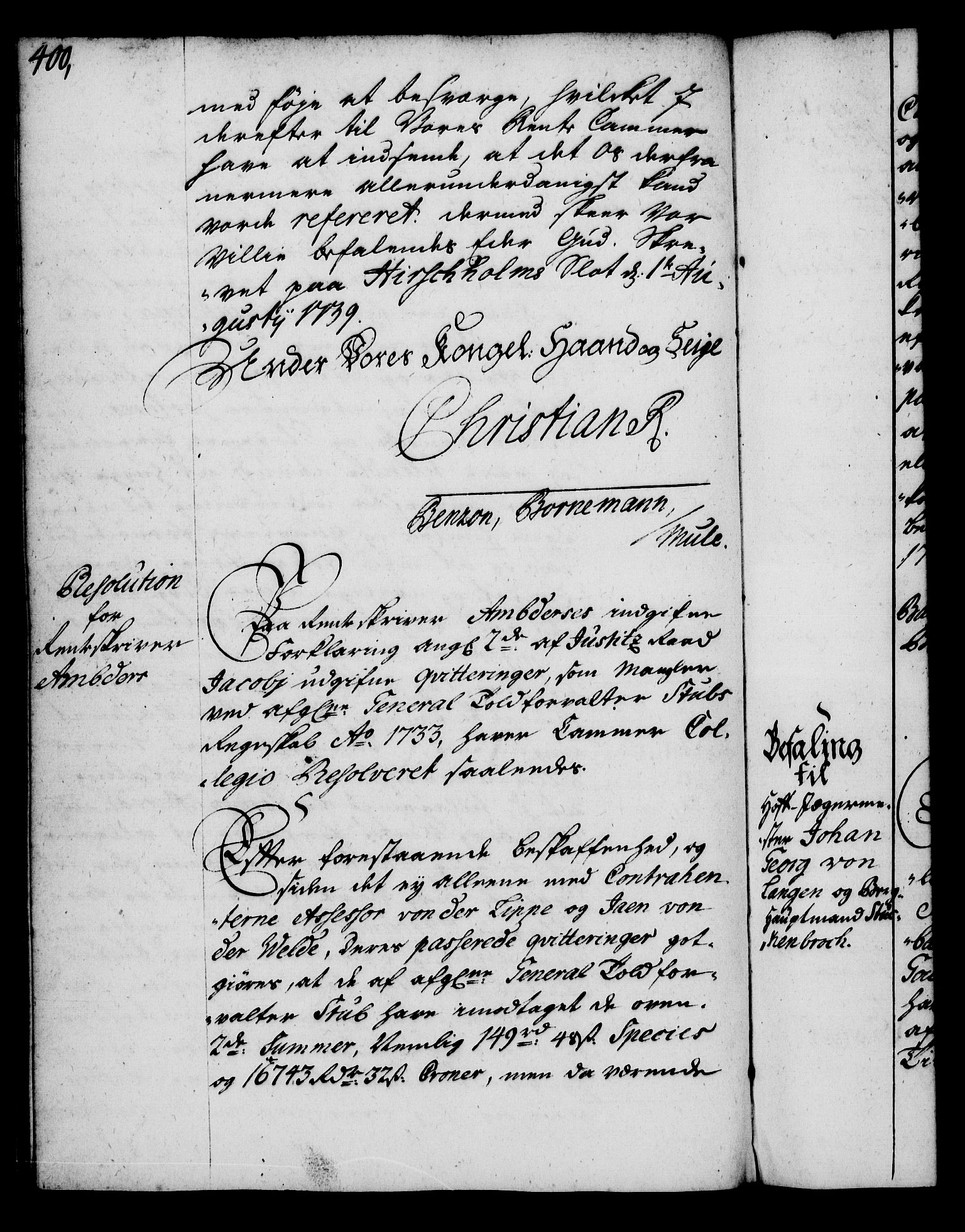 Rentekammeret, Kammerkanselliet, RA/EA-3111/G/Gg/Gga/L0004: Norsk ekspedisjonsprotokoll med register (merket RK 53.4), 1734-1741, p. 400