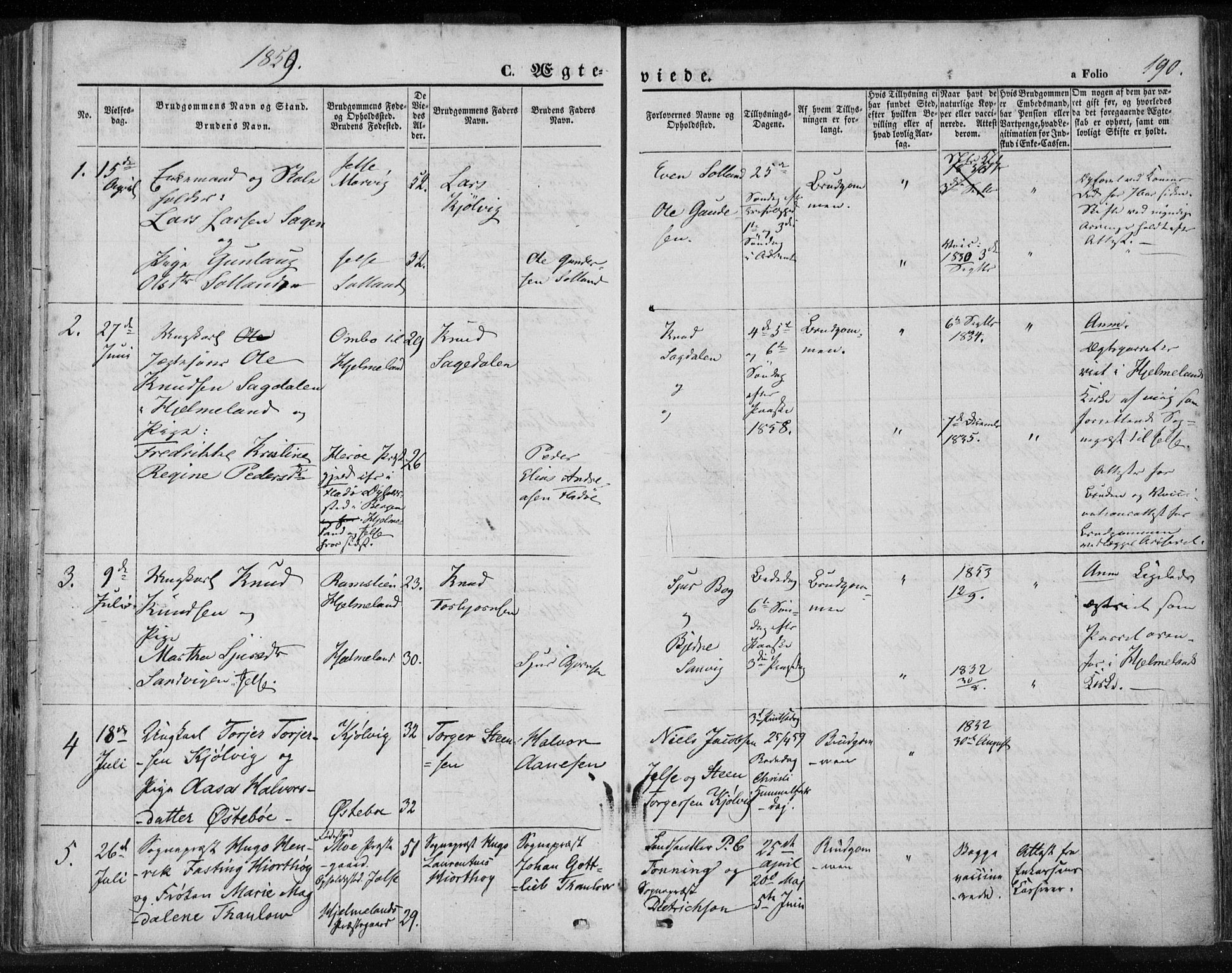 Jelsa sokneprestkontor, SAST/A-101842/01/IV: Parish register (official) no. A 7, 1854-1866, p. 190