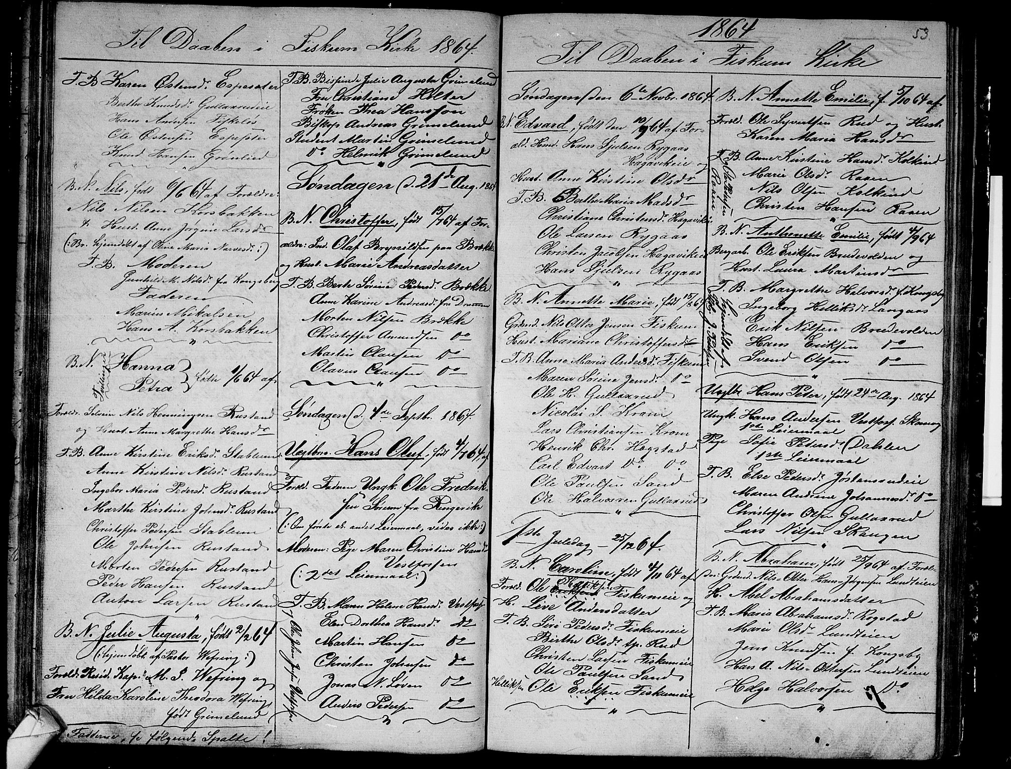 Fiskum kirkebøker, AV/SAKO-A-15/G/Ga/L0003: Parish register (copy) no. 3, 1851-1878, p. 53