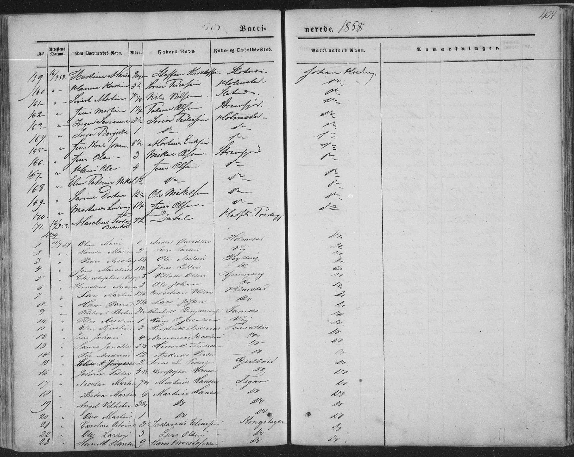 Ministerialprotokoller, klokkerbøker og fødselsregistre - Nordland, AV/SAT-A-1459/888/L1241: Parish register (official) no. 888A07, 1849-1869, p. 404